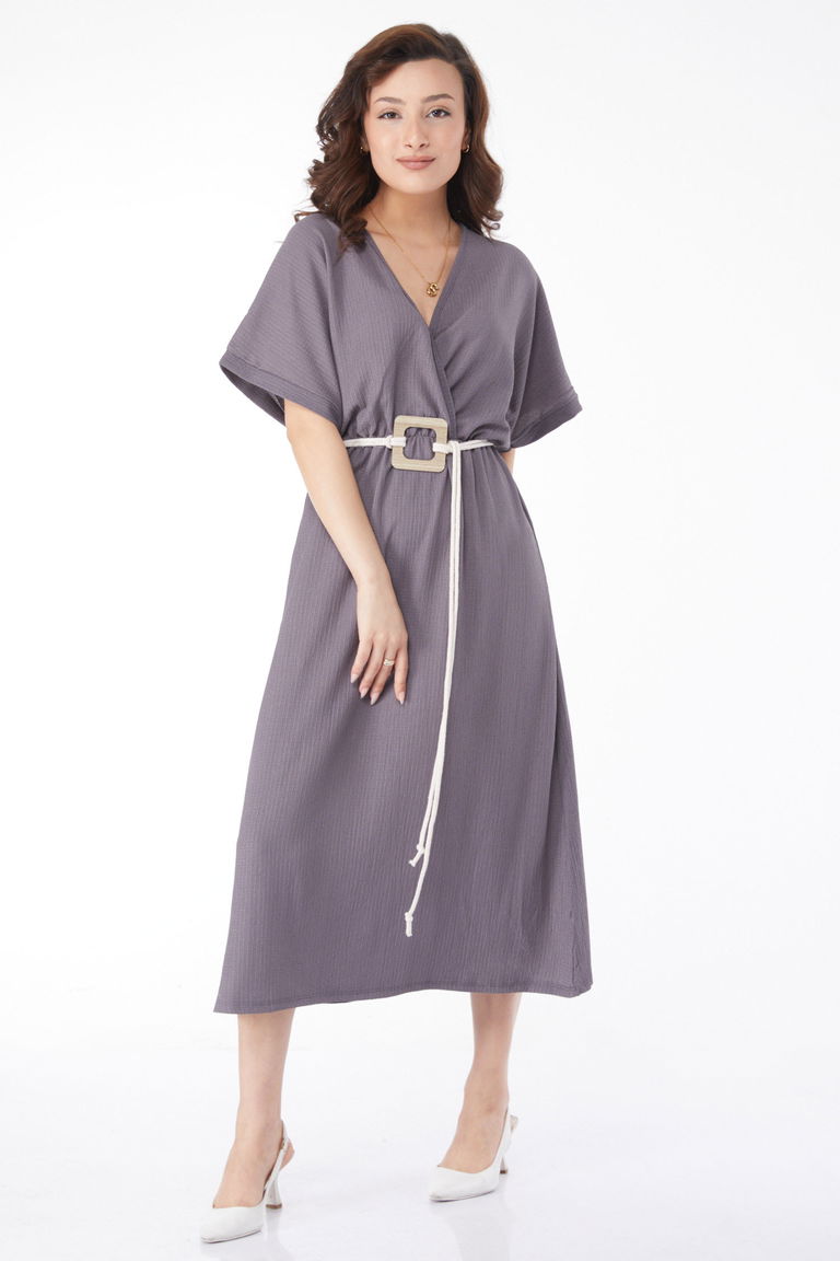 24660-FUME Kemerli Elbise - TOFİSA