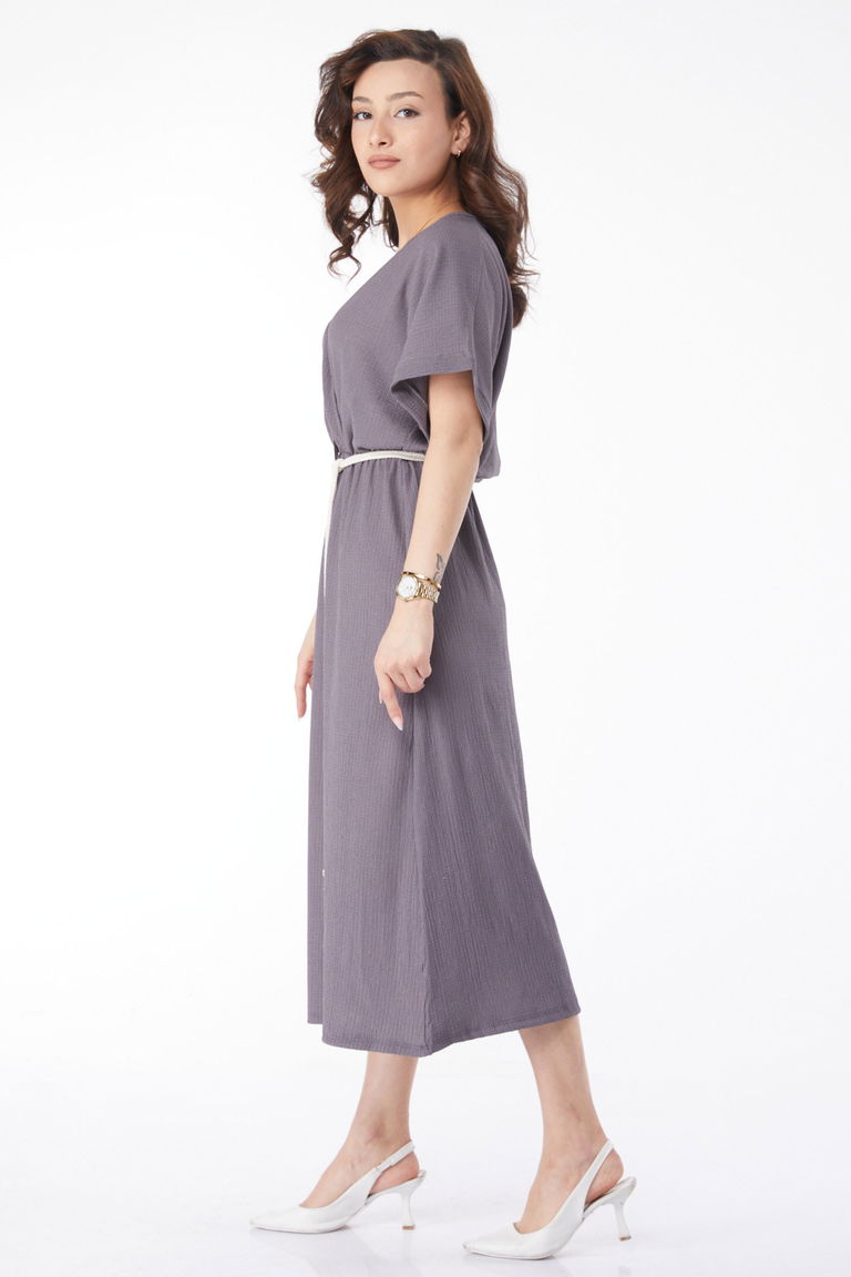 24660-FUME Kemerli Elbise - TOFİSA