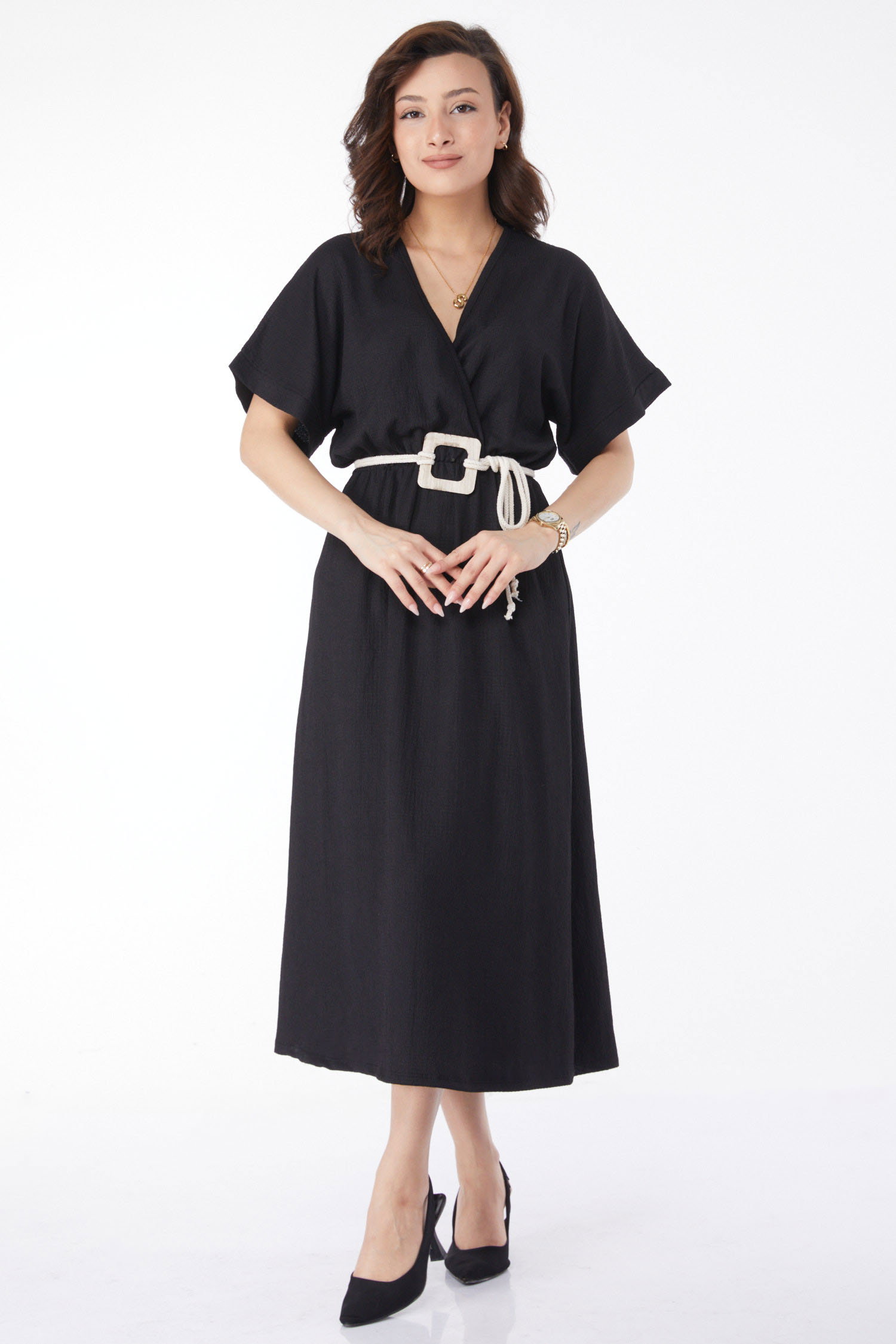 Kemerli Elbise Siyah - 24660 - 1