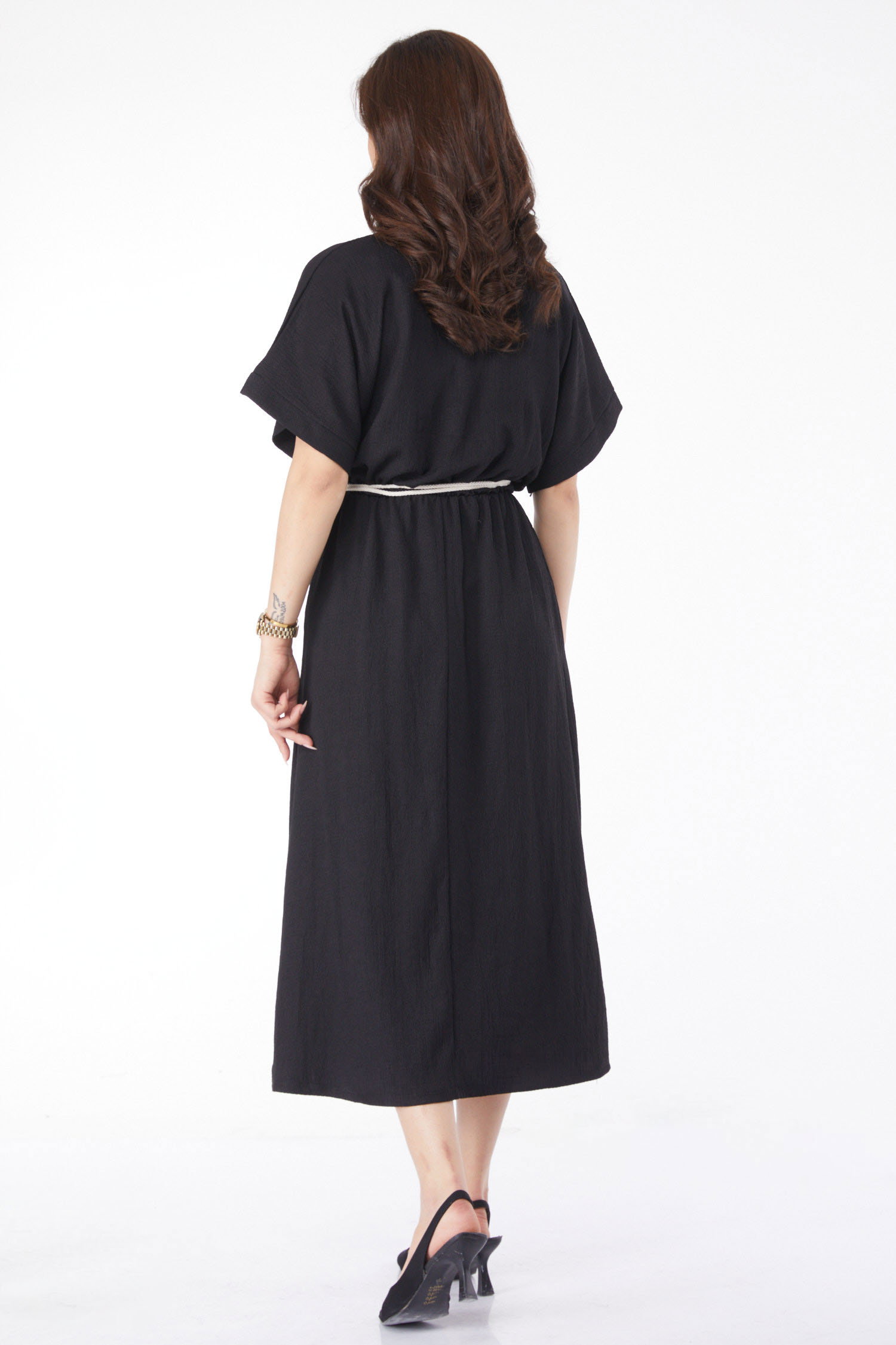 Kemerli Elbise Siyah - 24660 - 5