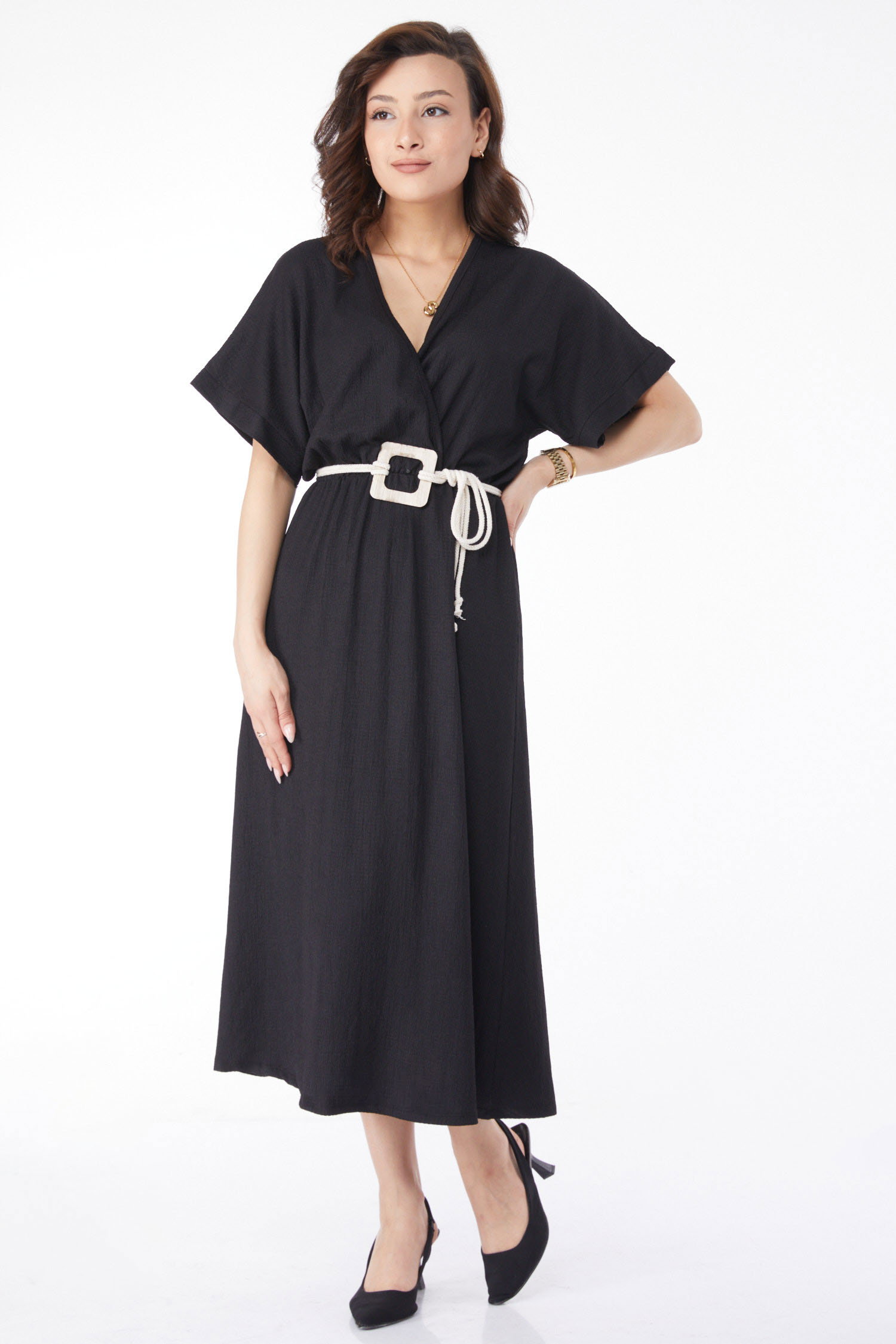 Kemerli Elbise Siyah - 24660 - 7