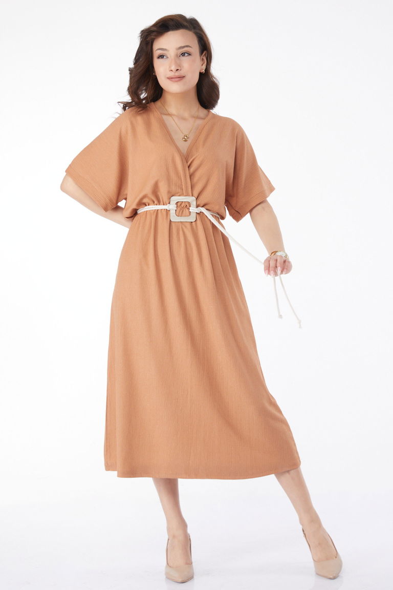 24660-VIZON Kemerli Elbise - TOFİSA