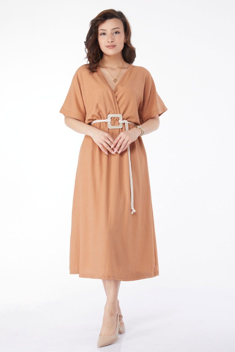 24660-VIZON Kemerli Elbise - TOFİSA