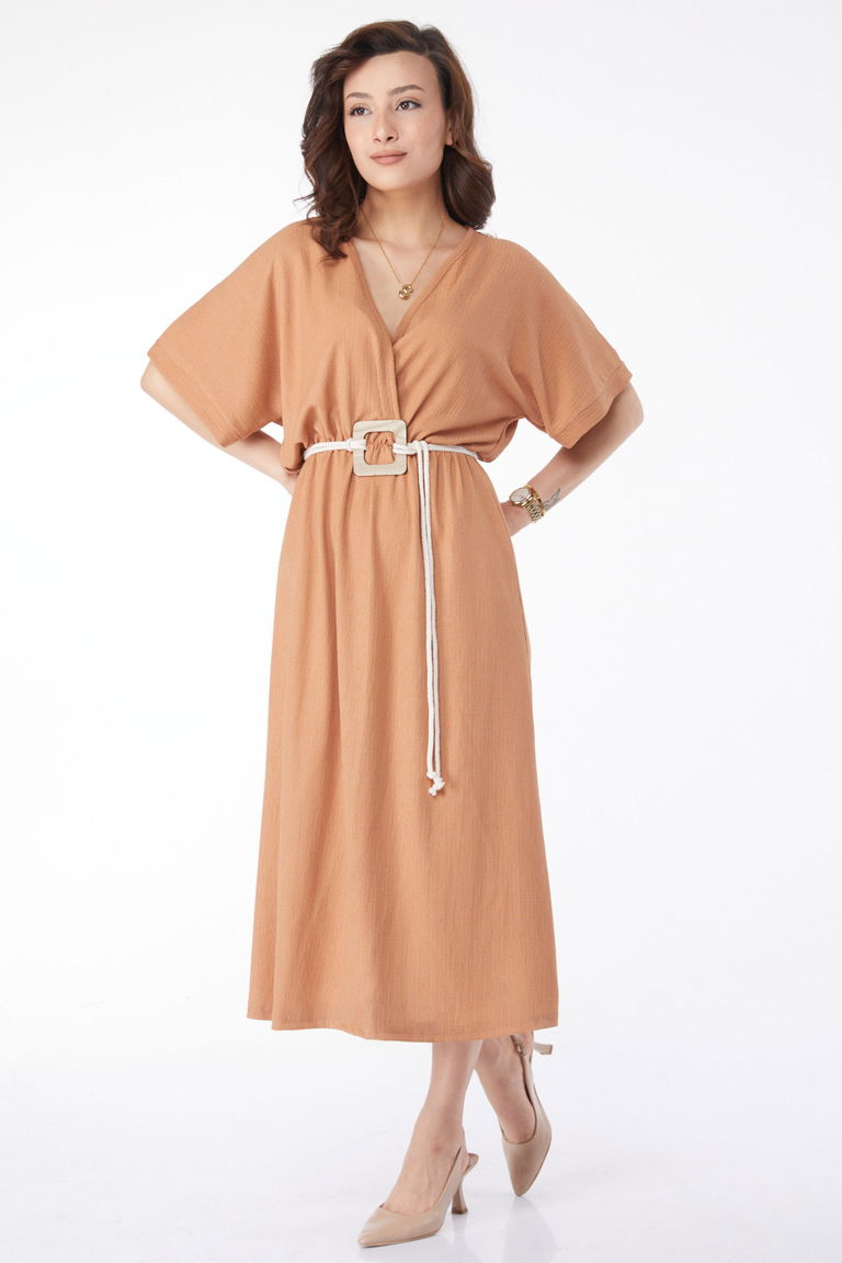 24660-VIZON Kemerli Elbise - TOFİSA