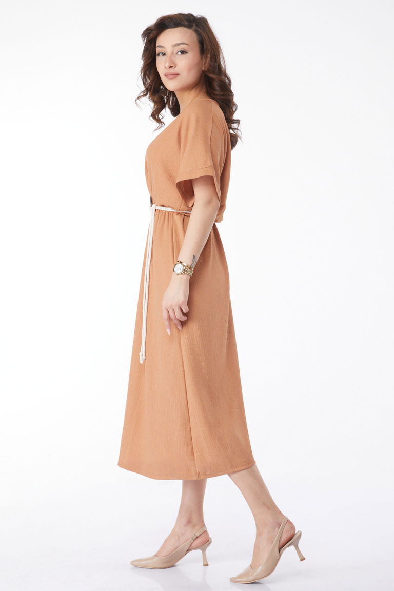 24660-VIZON Kemerli Elbise - TOFİSA