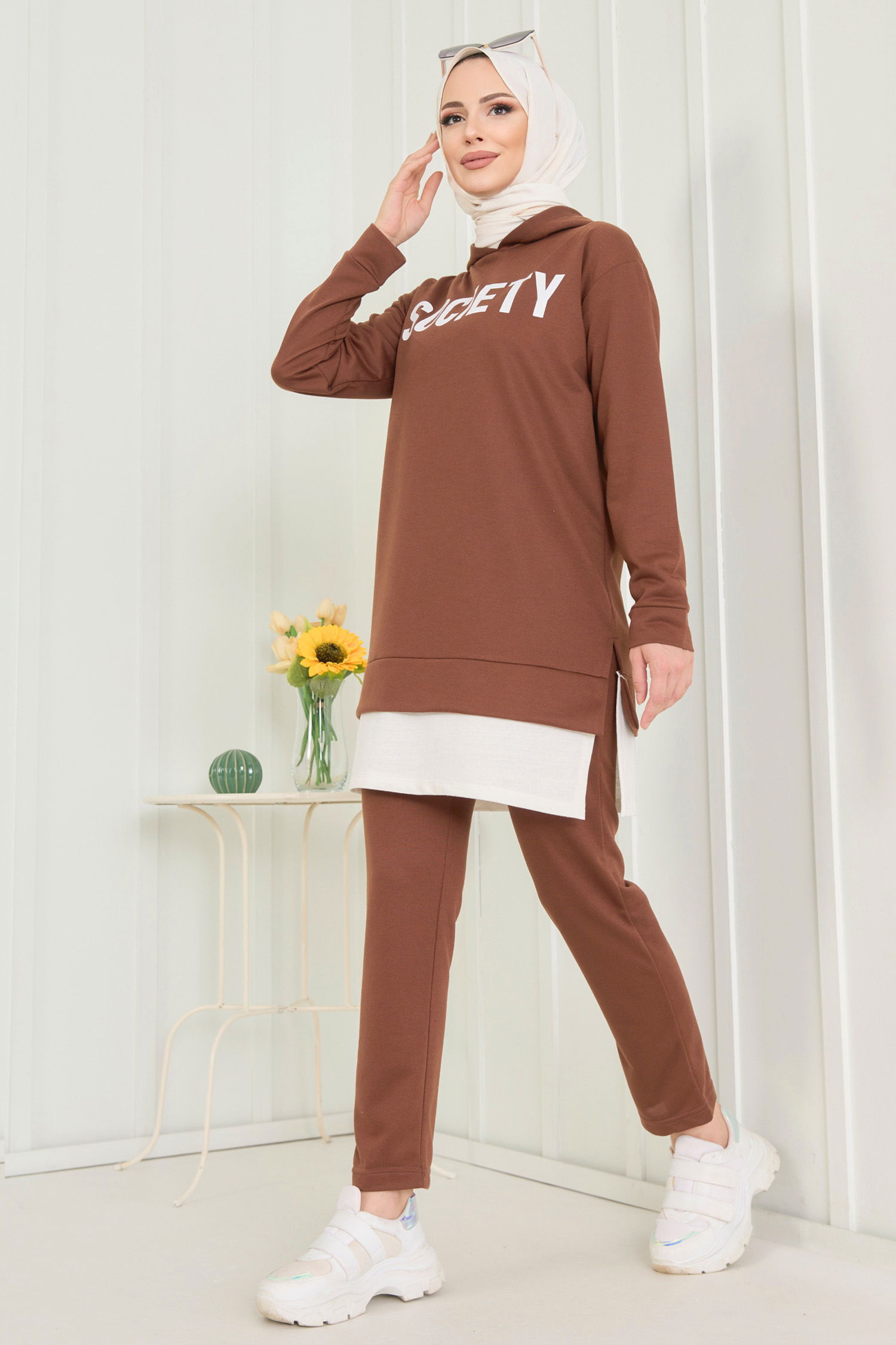 3553-KAHVE TUNIK PANTOLON - 1