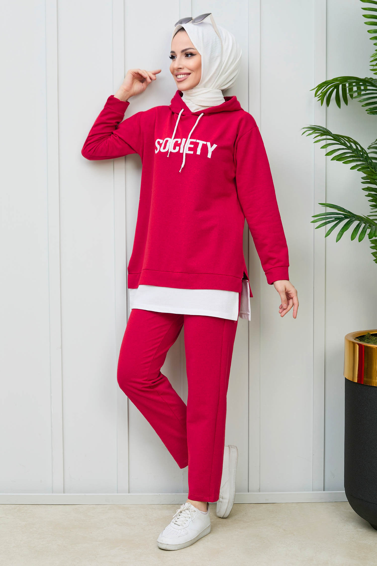 3553-KIRMIZI TUNIK PANTOLON - 3