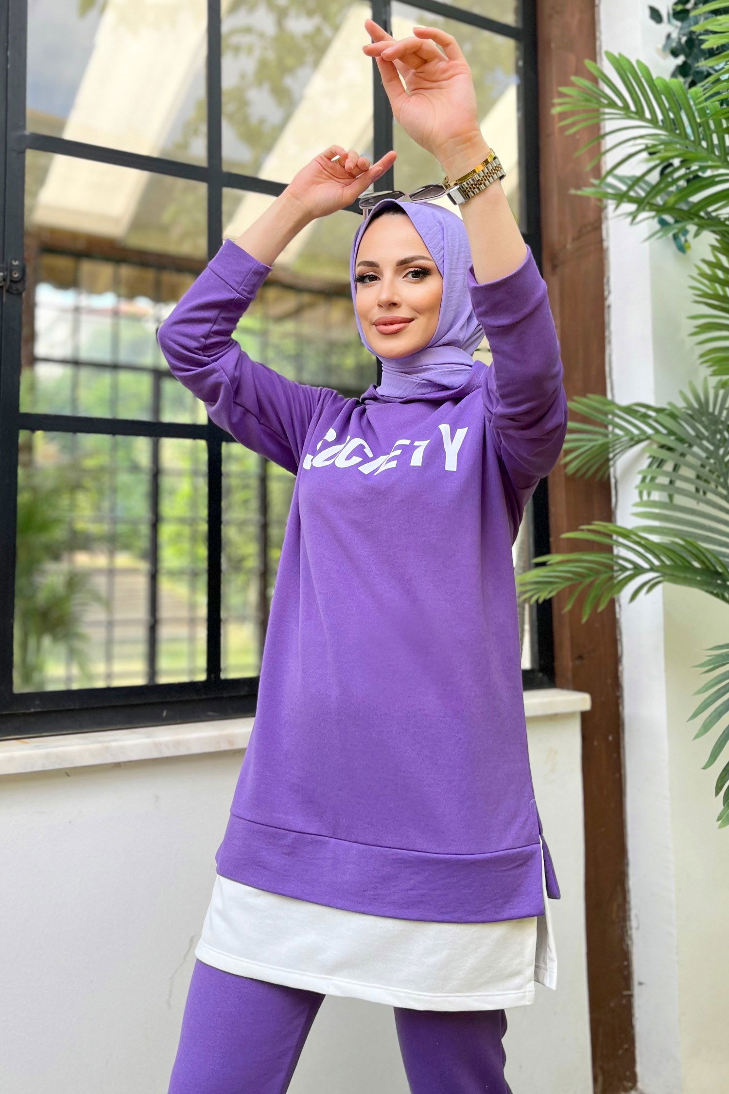 3553-MOR TUNIK PANTOLON - 5