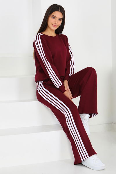 4 Şerit Detaylı Modal İkili Takım - 27871-BORDO 