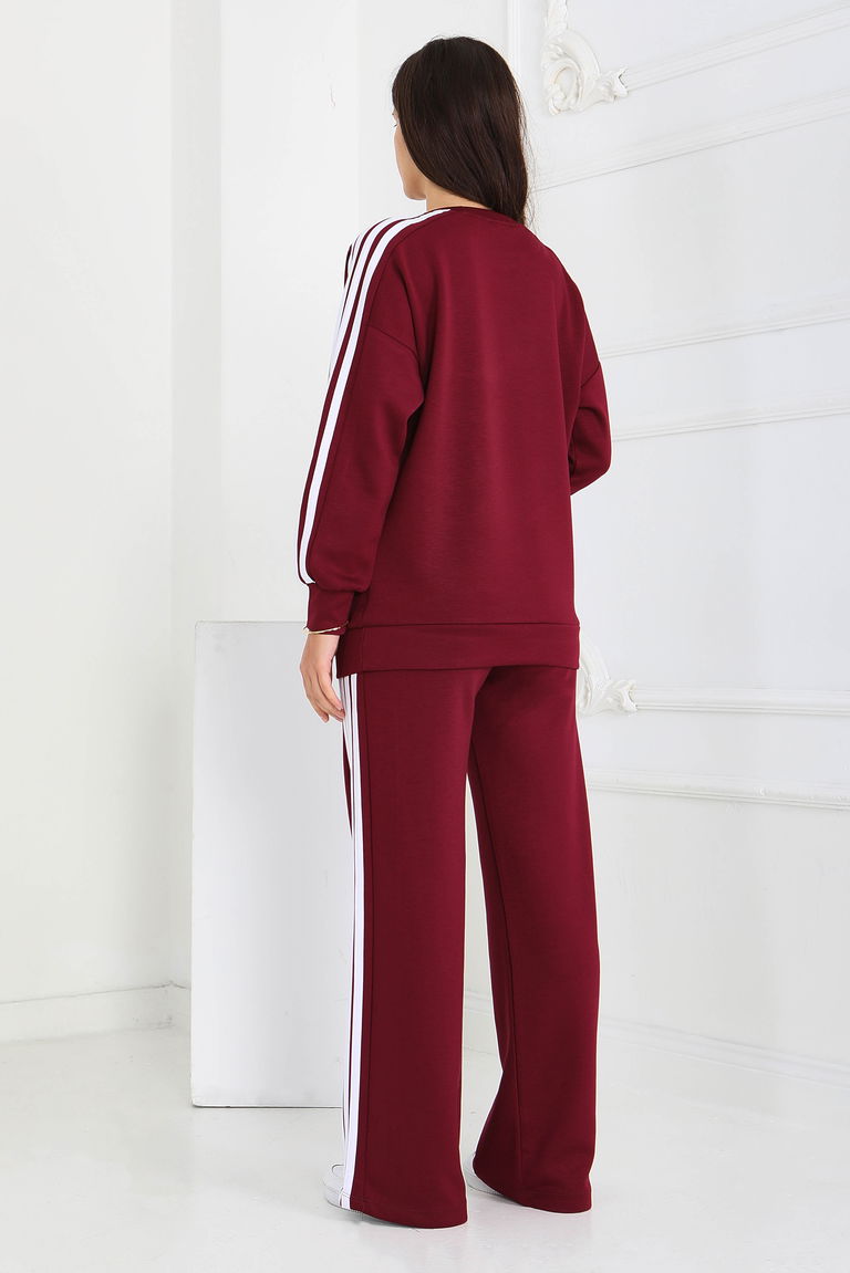 4 Şerit Detaylı Modal İkili Takım - 27871-BORDO - TOFİSA