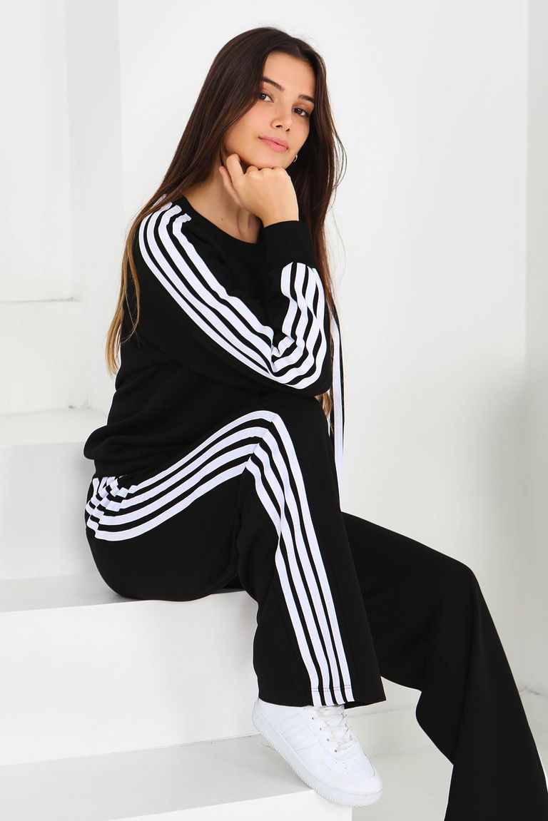 4 Şerit Detaylı Modal İkili Takım - 27871-SIYAH - TOFİSA