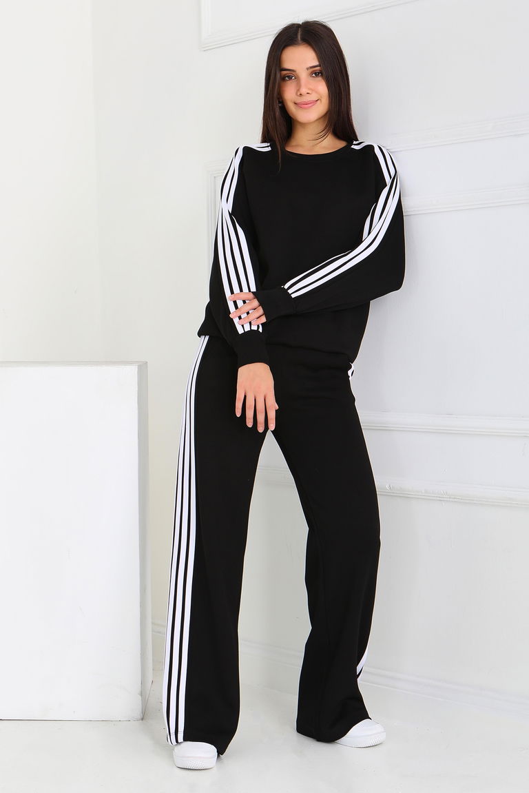 4 Şerit Detaylı Modal İkili Takım - 27871-SIYAH - TOFİSA