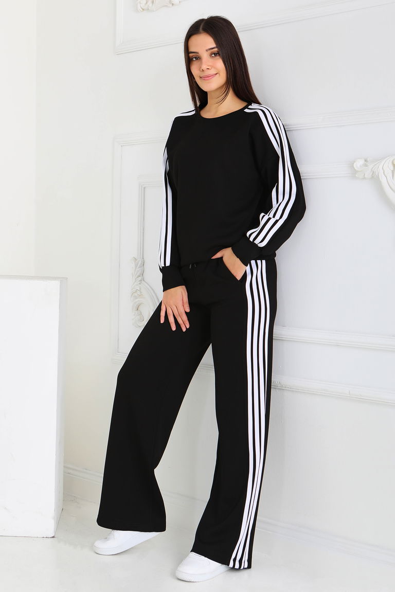 4 Şerit Detaylı Modal İkili Takım - 27871-SIYAH - TOFİSA