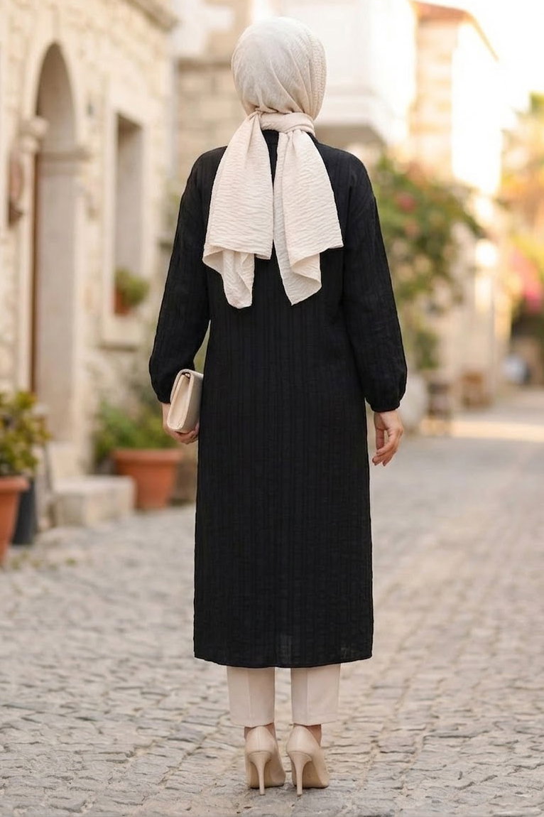 Ahşap Düğmeli Tunik Siyah - 28826-SIYAH - 4
