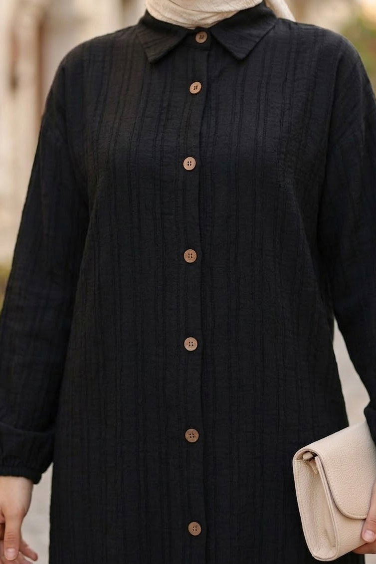 Ahşap Düğmeli Tunik Siyah - 28826-SIYAH - 3