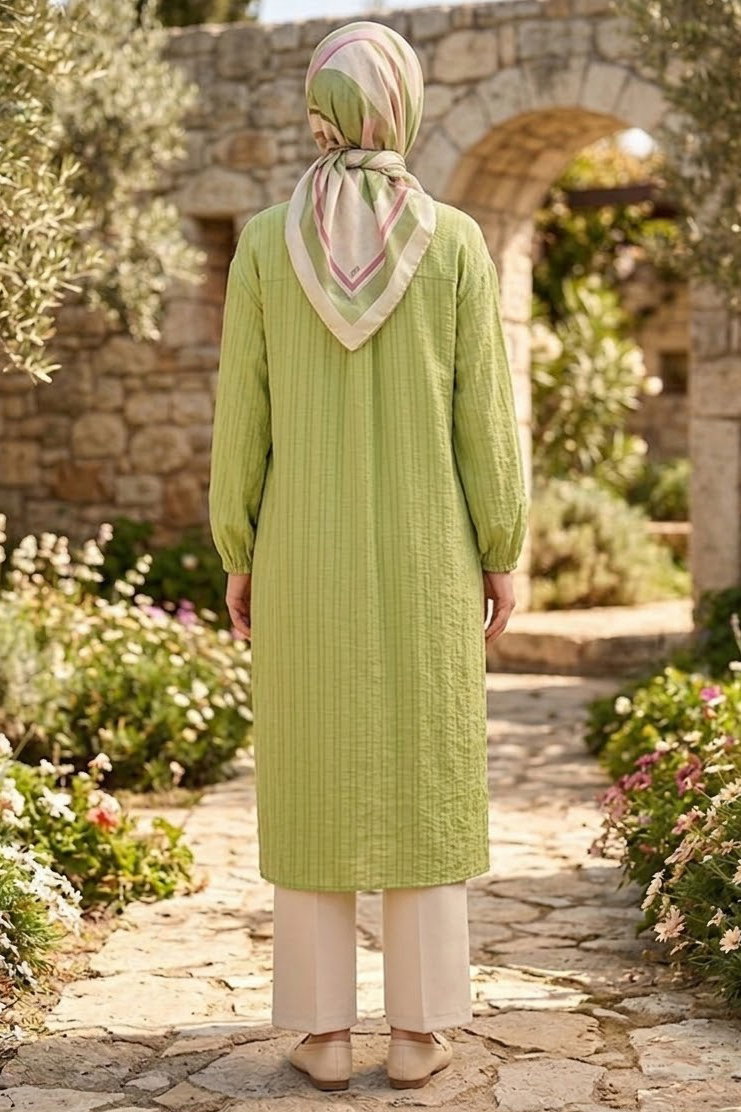 Ahşap Düğmeli Tunik Yesil - 28826-YESIL - 3