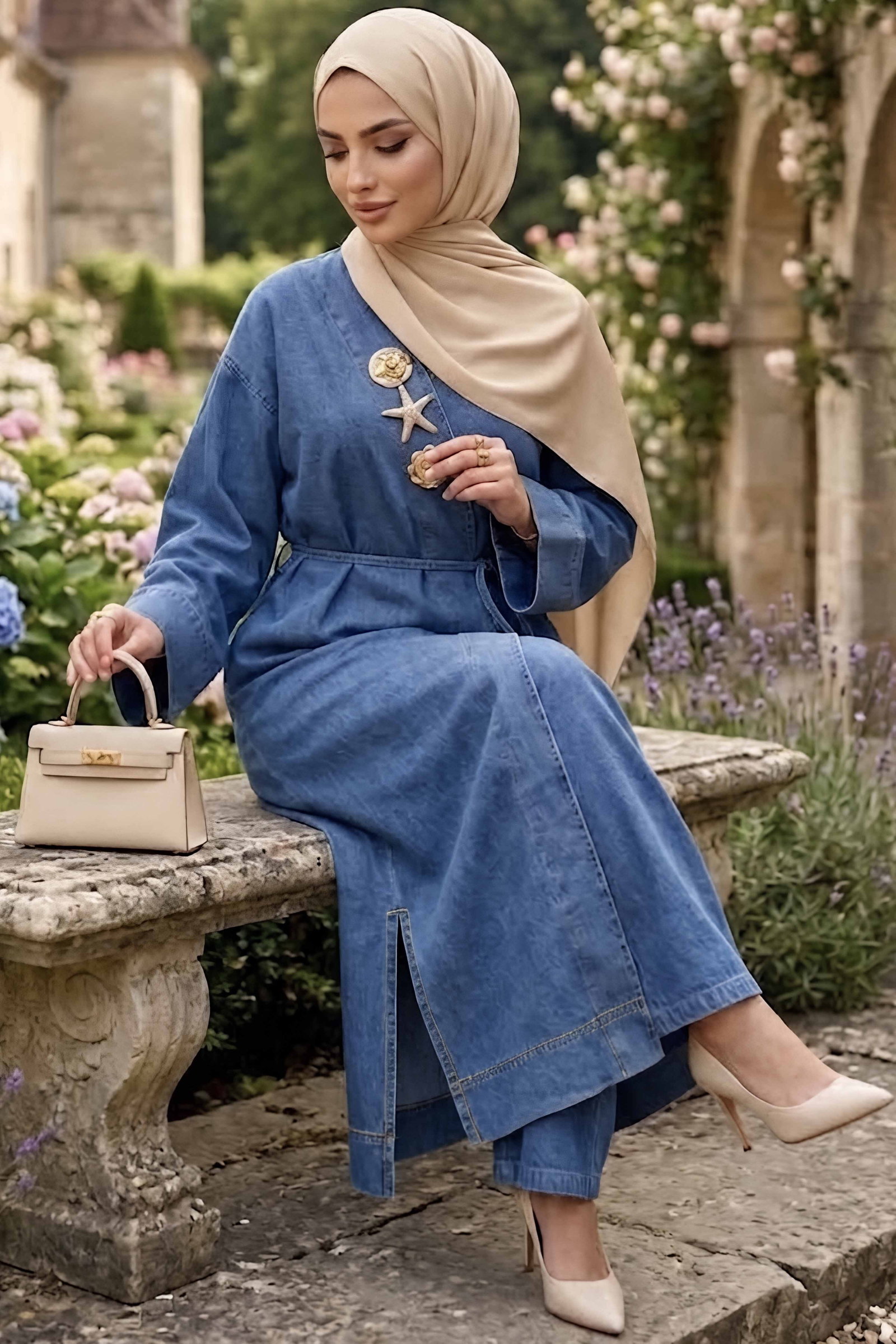 Aksesuarlı Kot Kimono Takım Buz Mavi - 29027-BUZ-MAVI - 2