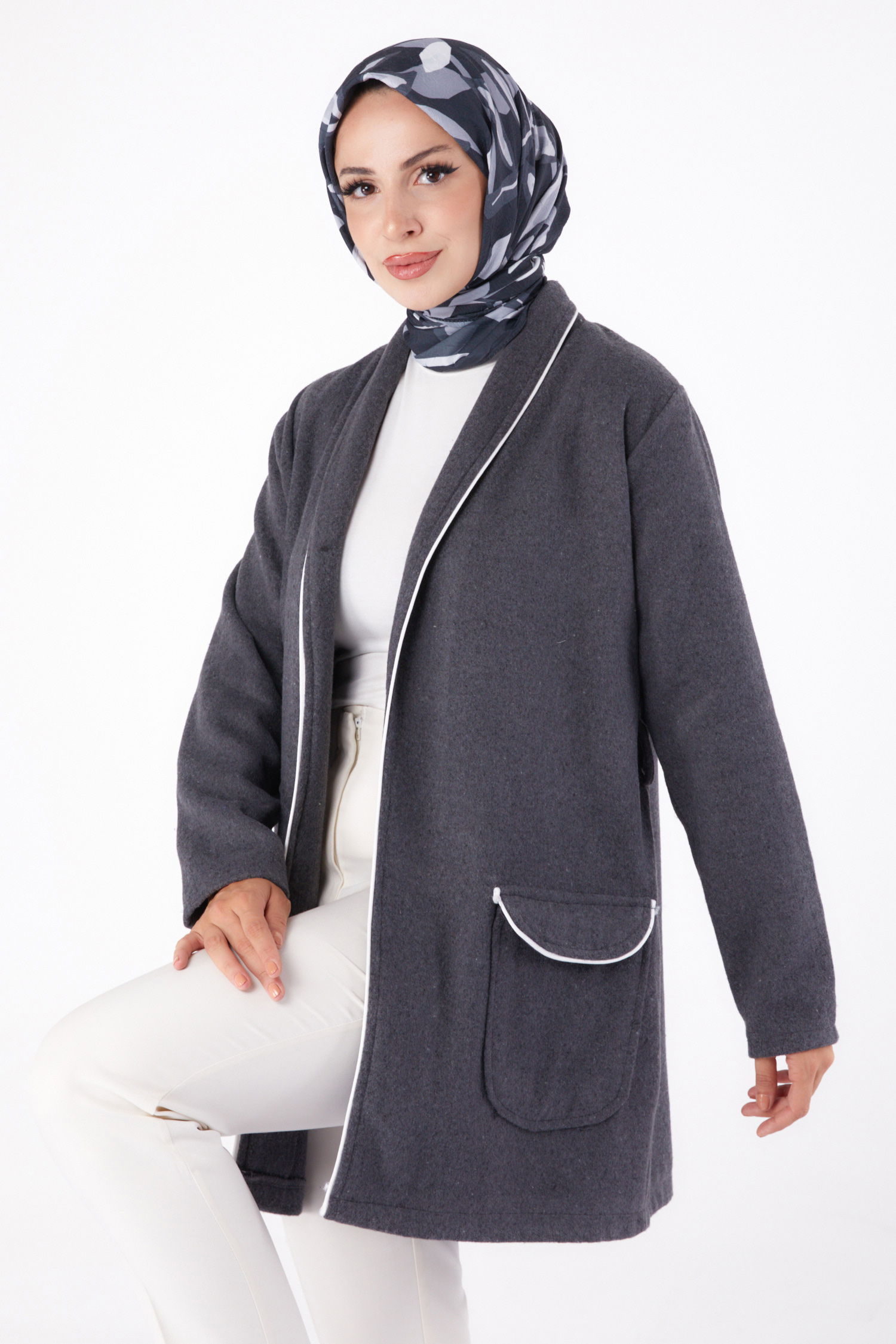 Ara biye Detaylı Kaşe Kaban - 27747-ANTRASIT - 2