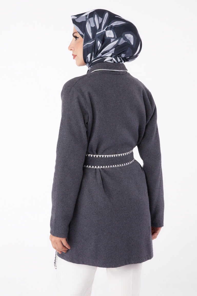 Ara biye Detaylı Kaşe Kaban - 27747-ANTRASIT - TOFİSA