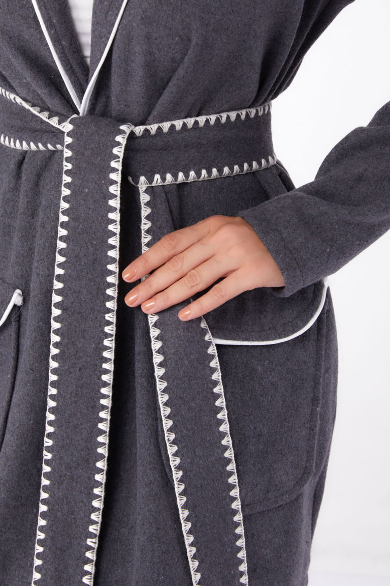 Ara biye Detaylı Kaşe Kaban - 27747-ANTRASIT - TOFİSA