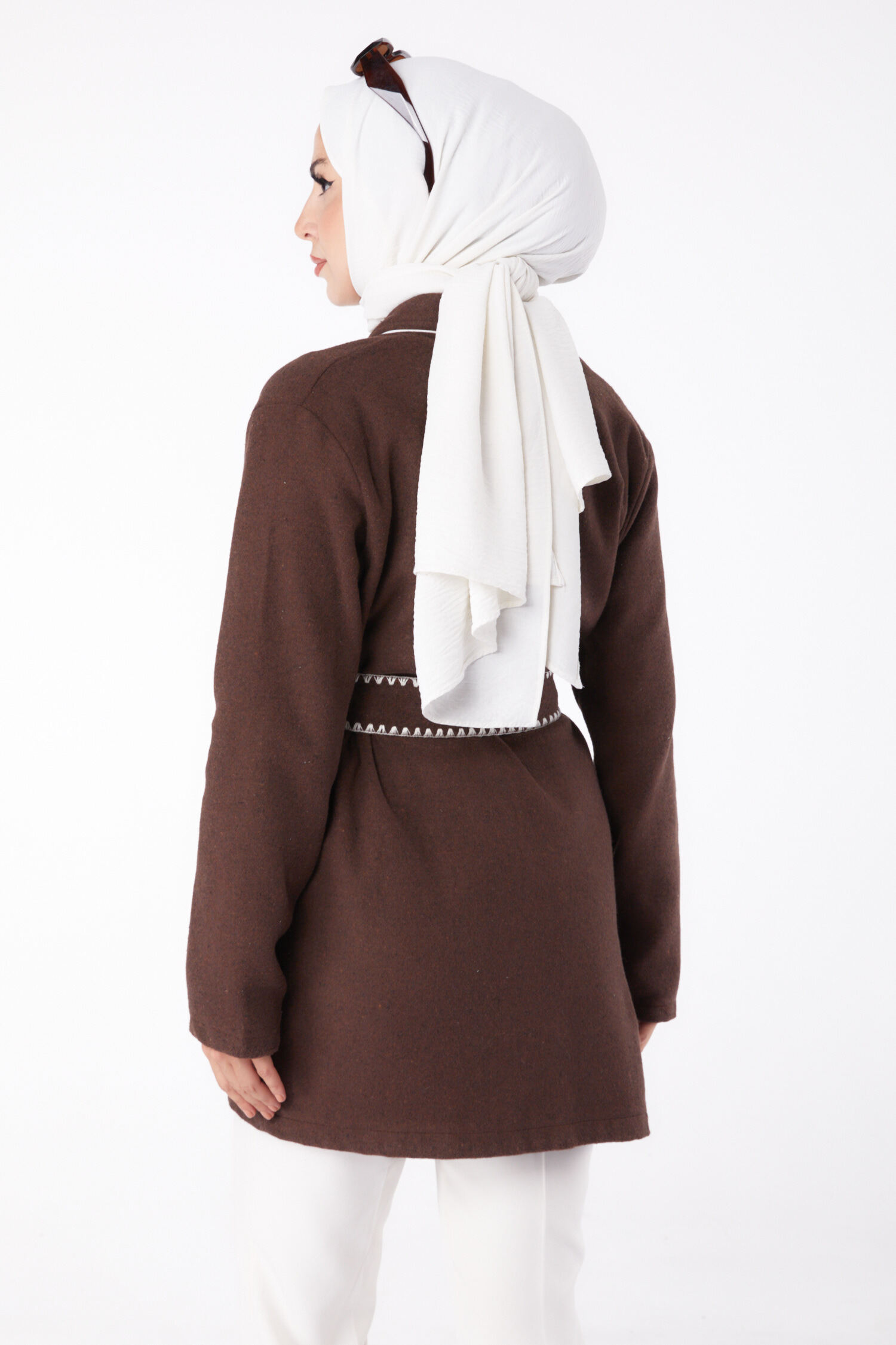 Ara biye Detaylı Kaşe Kaban - 27747-KAHVE - 4