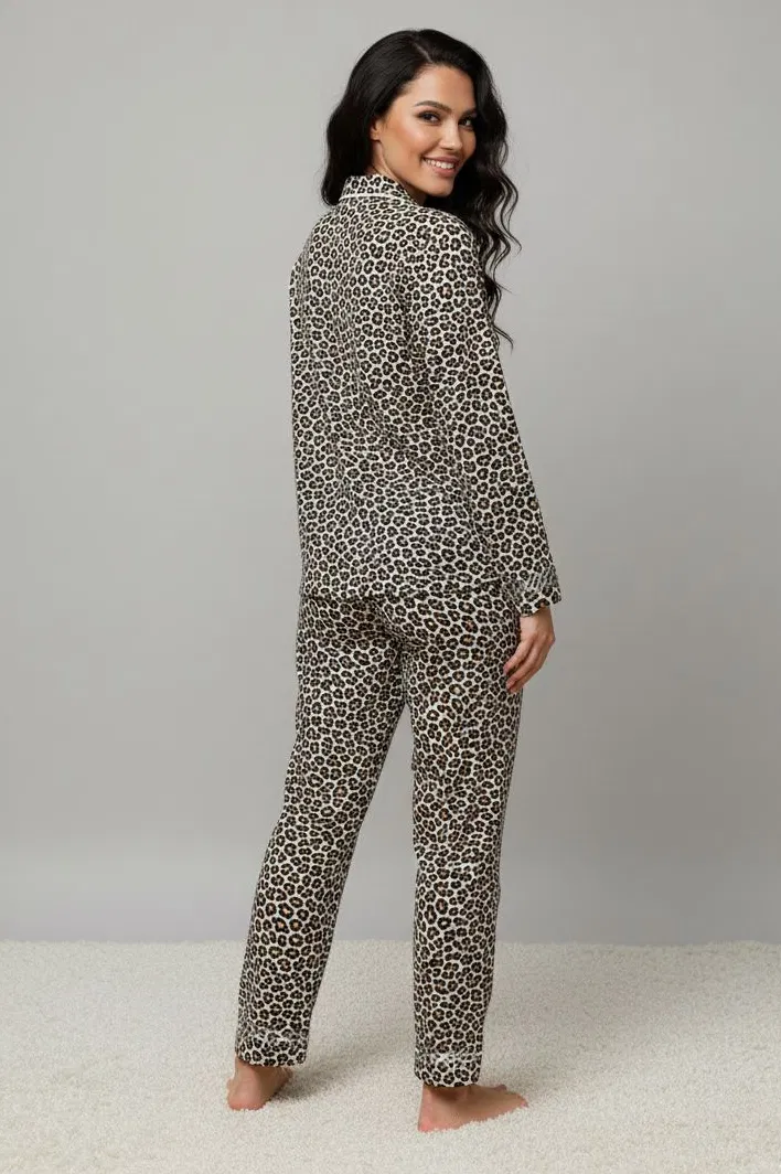 Ara Biyeli Baskılı Süet Pijama Takımı - 28189-BEYAZ - 3