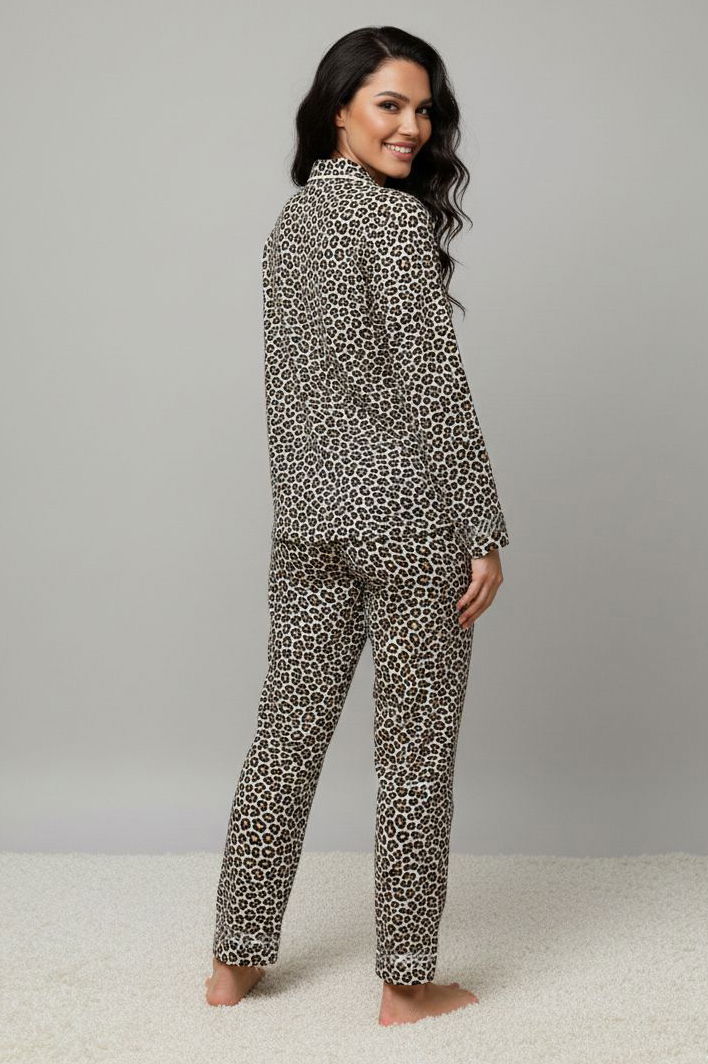 Ara Biyeli Baskılı Süet Pijama Takımı - 28189-BEYAZ - TOFİSA