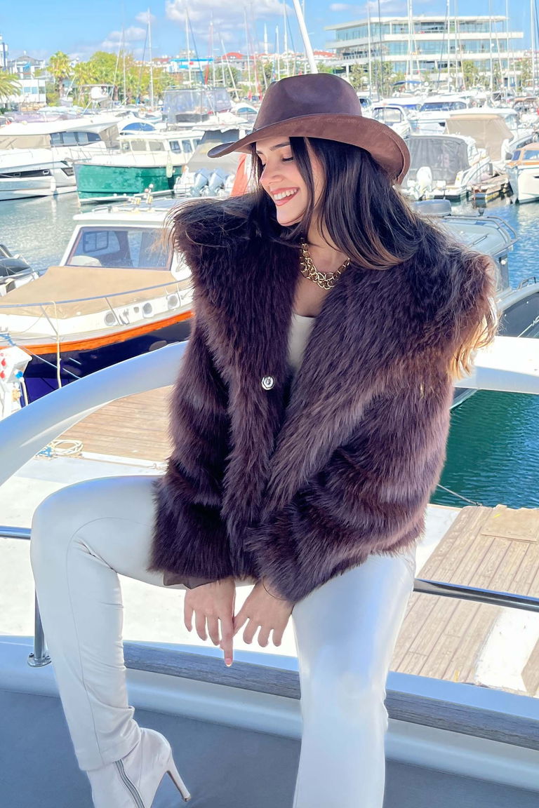 Ara boy Lolita Kürk Mont - 27809-KAHVE - TOFİSA