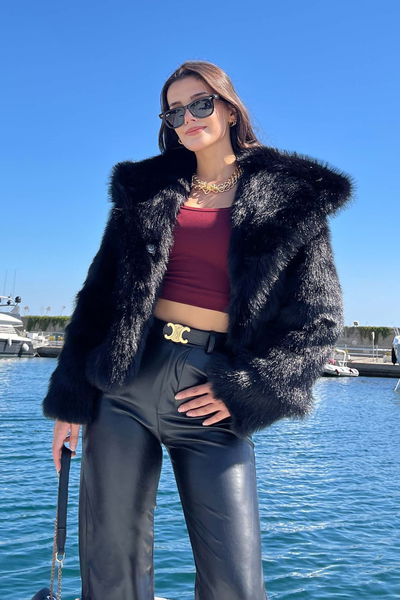 Ara boy Lolita Kürk Mont - 27809-SIYAH 