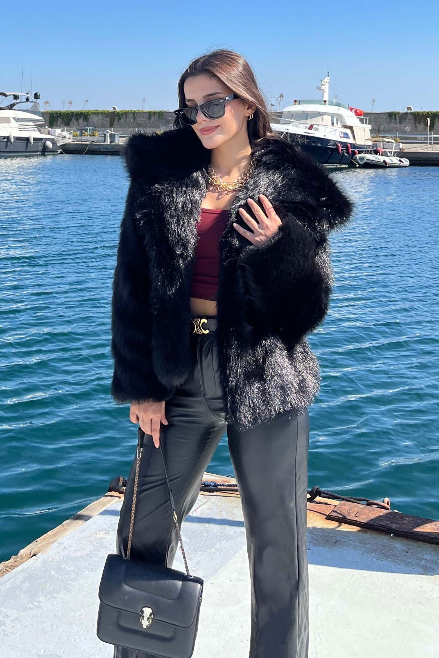 Ara boy Lolita Kürk Mont - 27809-SIYAH - 4