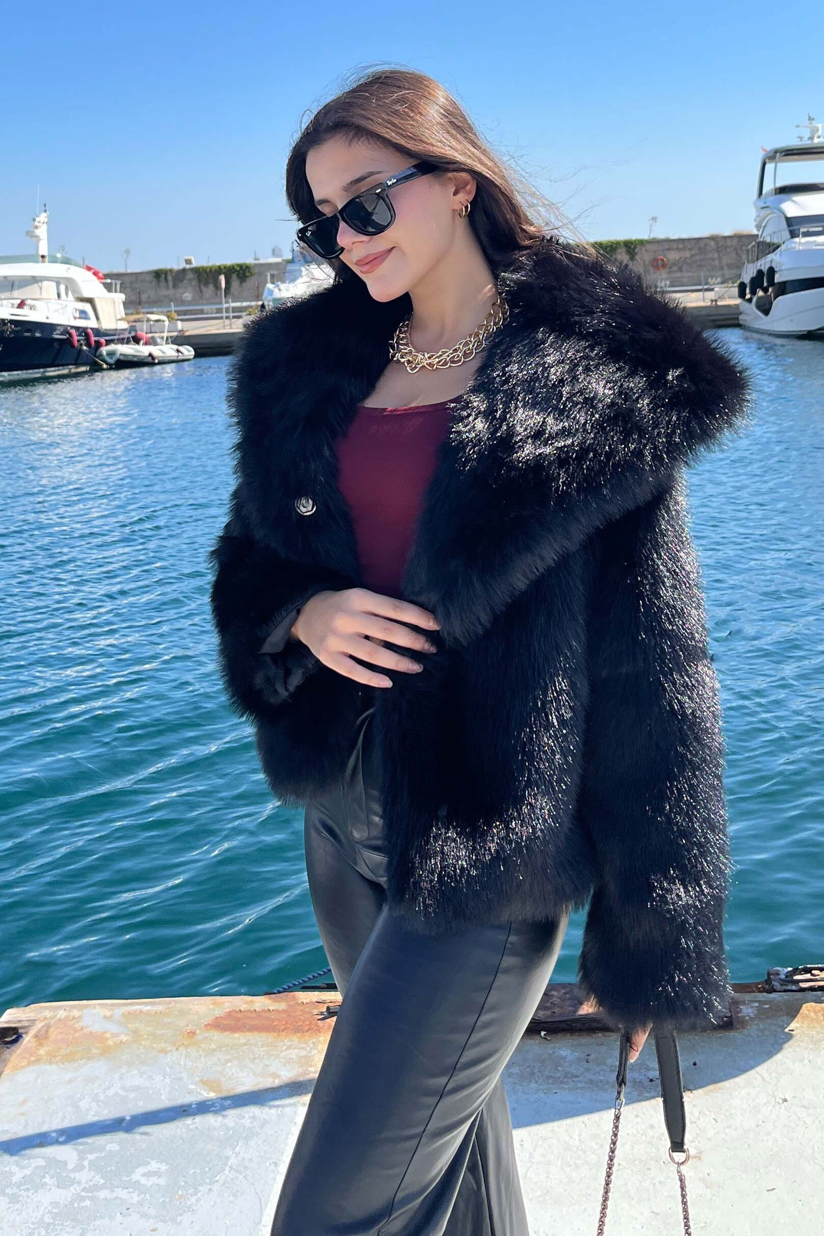Ara boy Lolita Kürk Mont - 27809-SIYAH - 6