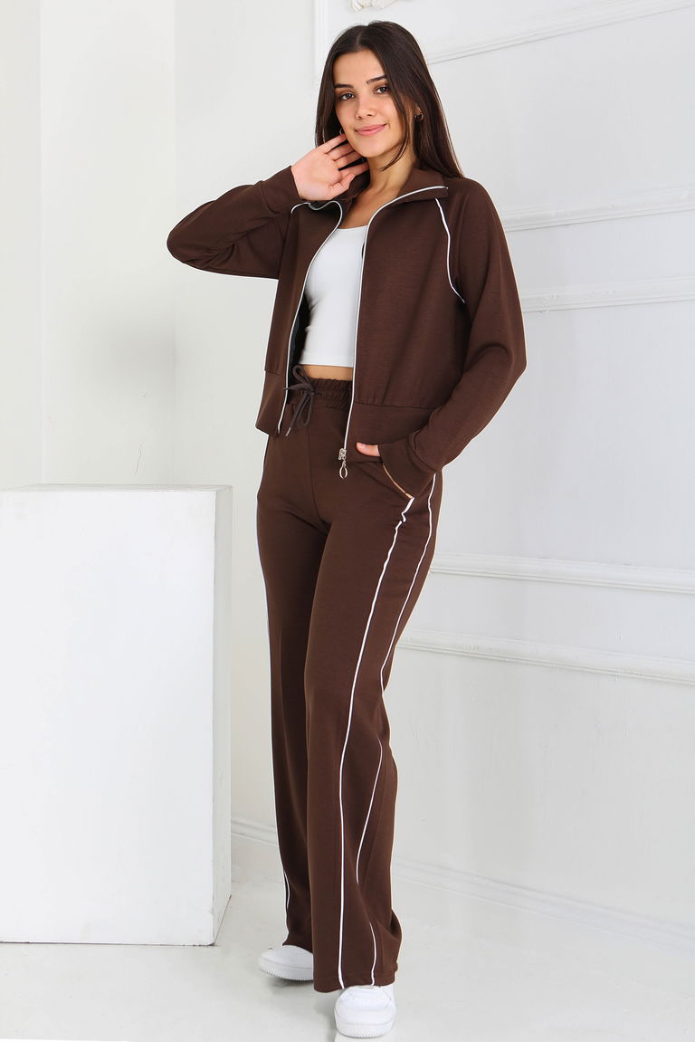 Ara garnili Modal İkili Takım - 27877-KAHVE - TOFİSA