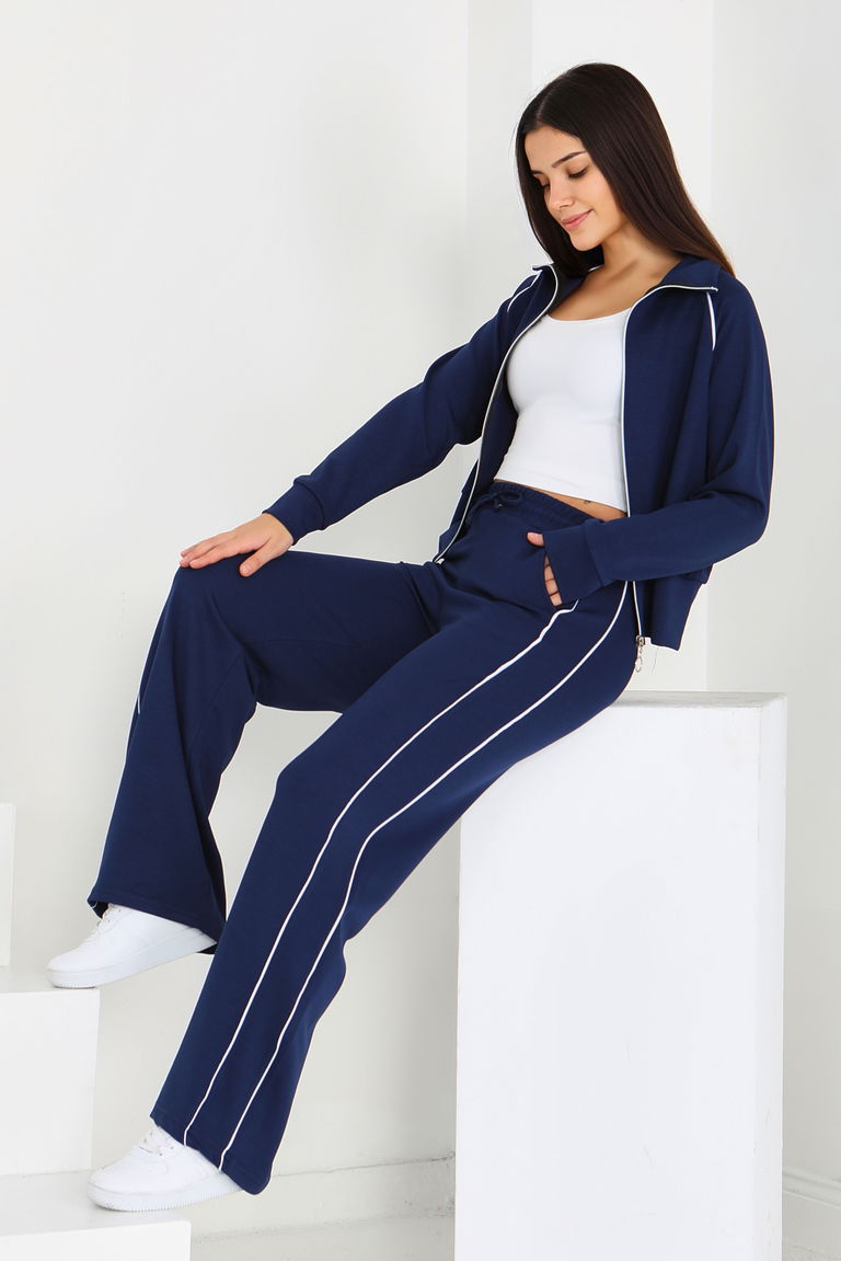 Ara garnili Modal İkili Takım - 27877-LACIVERT - TOFİSA