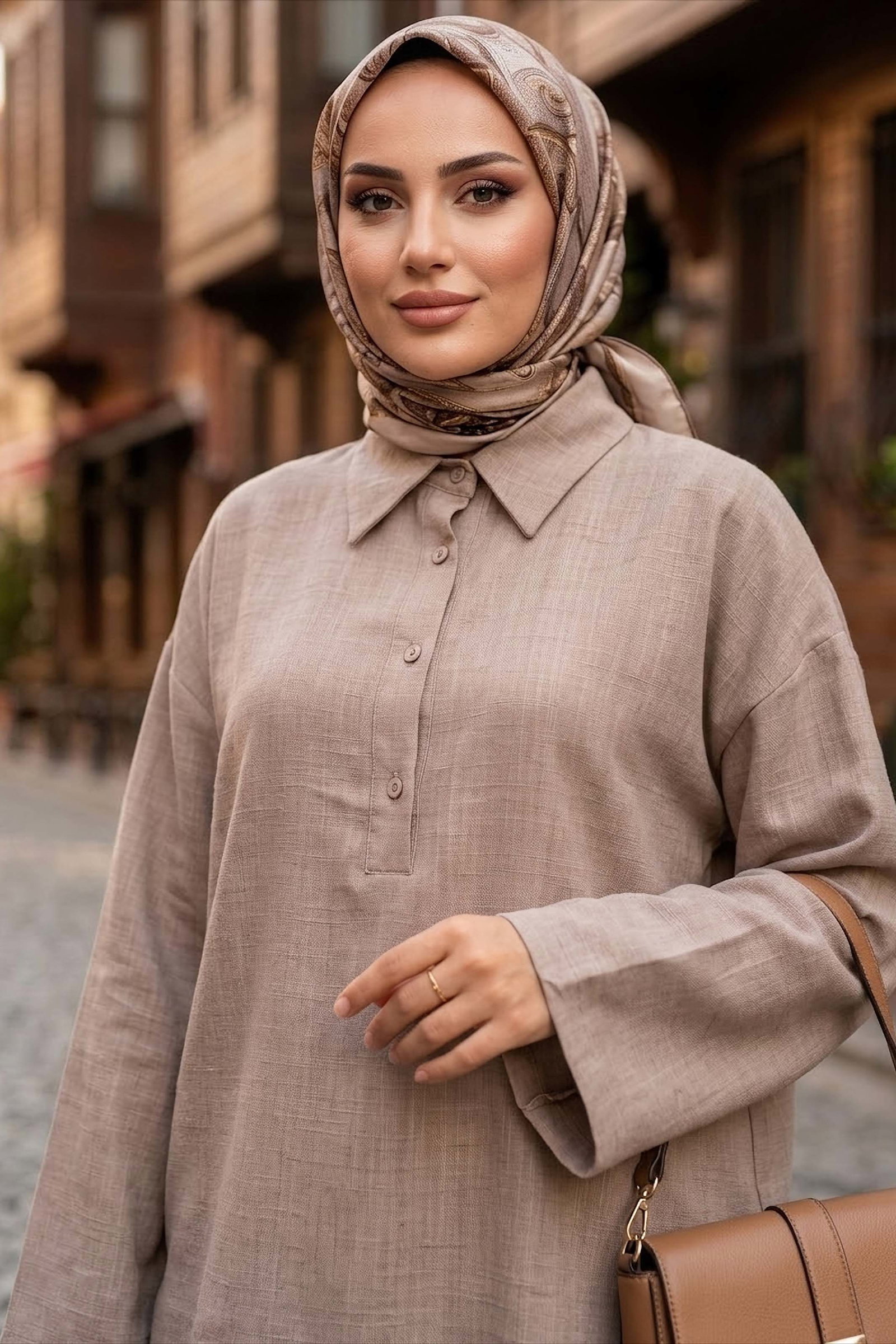 Arkası Düğmeli İkili Takım Bej - 1338-BEJ - 2