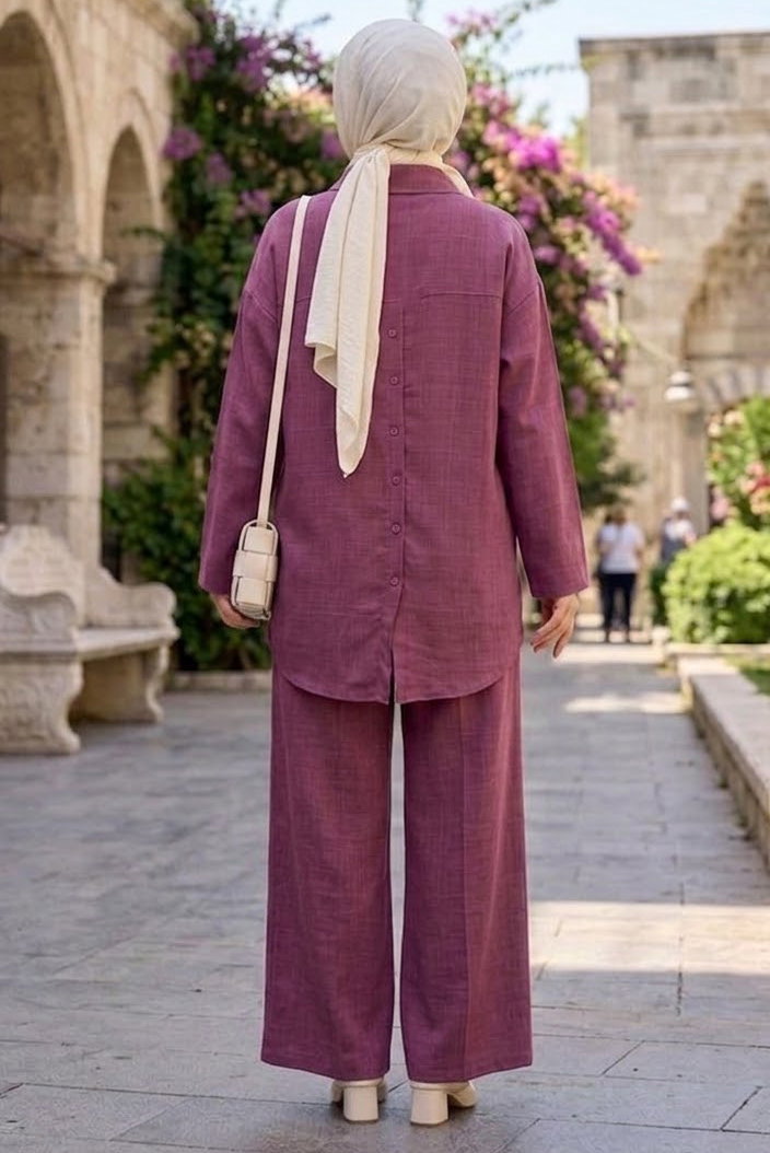 Arkası Düğmeli İkili Takım Gul Kurusu - 1338-GUL-KURUSU - 3