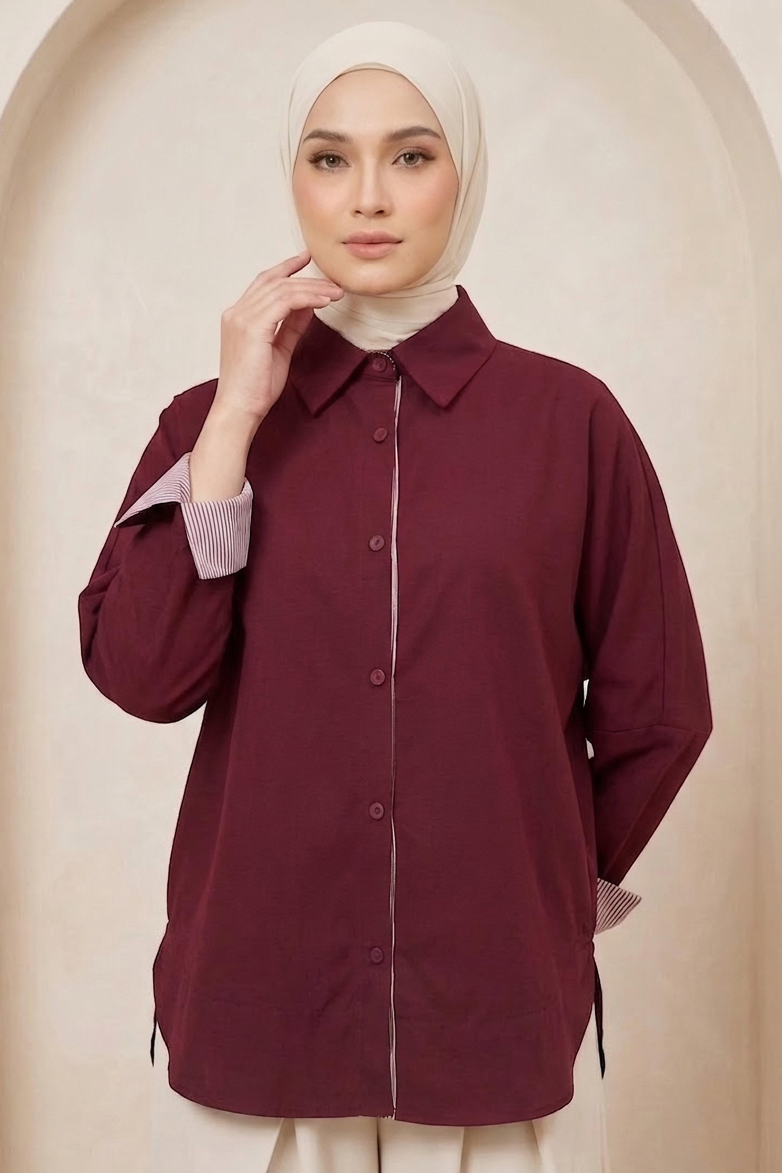 Arkası Roba Detaylı Tunik Bordo - 28727-BORDO - 3