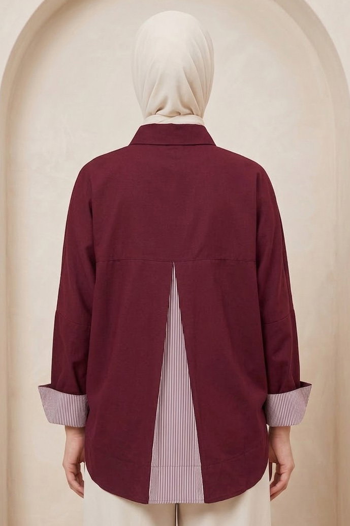 Arkası Roba Detaylı Tunik Bordo - 28727-BORDO - 4