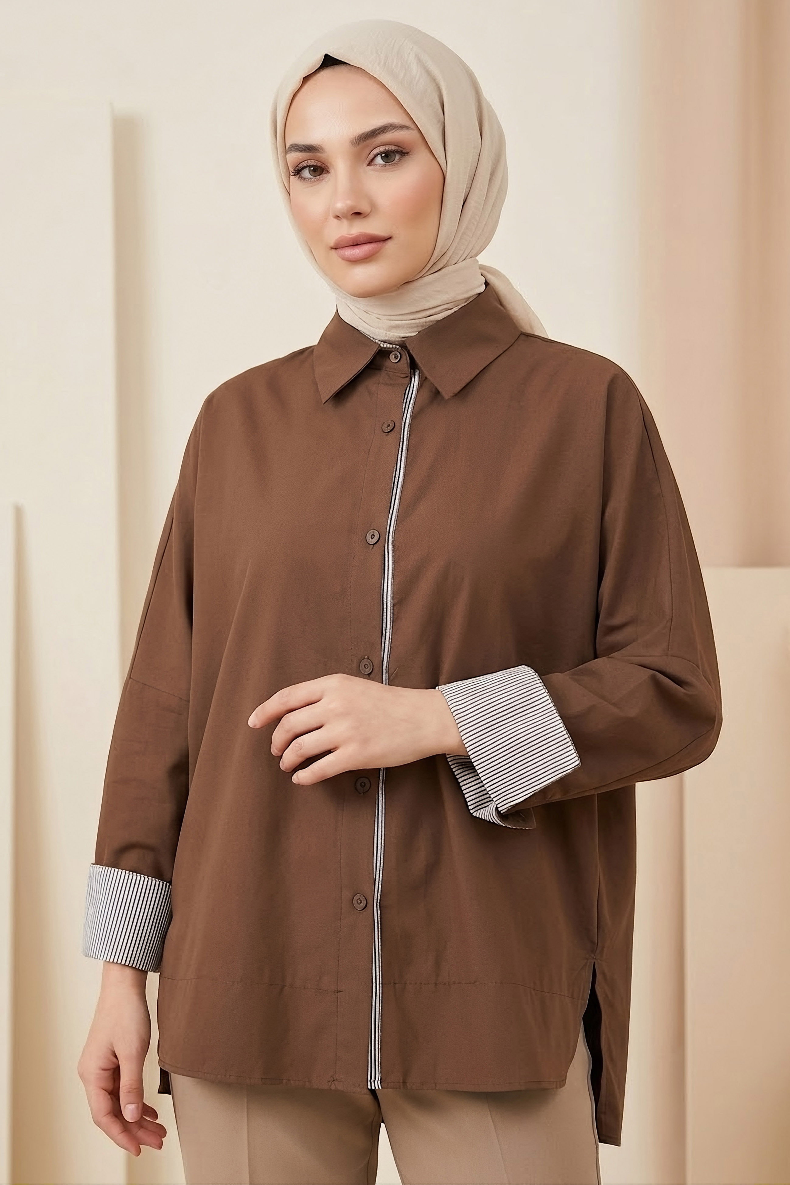 Arkası Roba Detaylı Tunik Kahve - 28727-KAHVE - 1