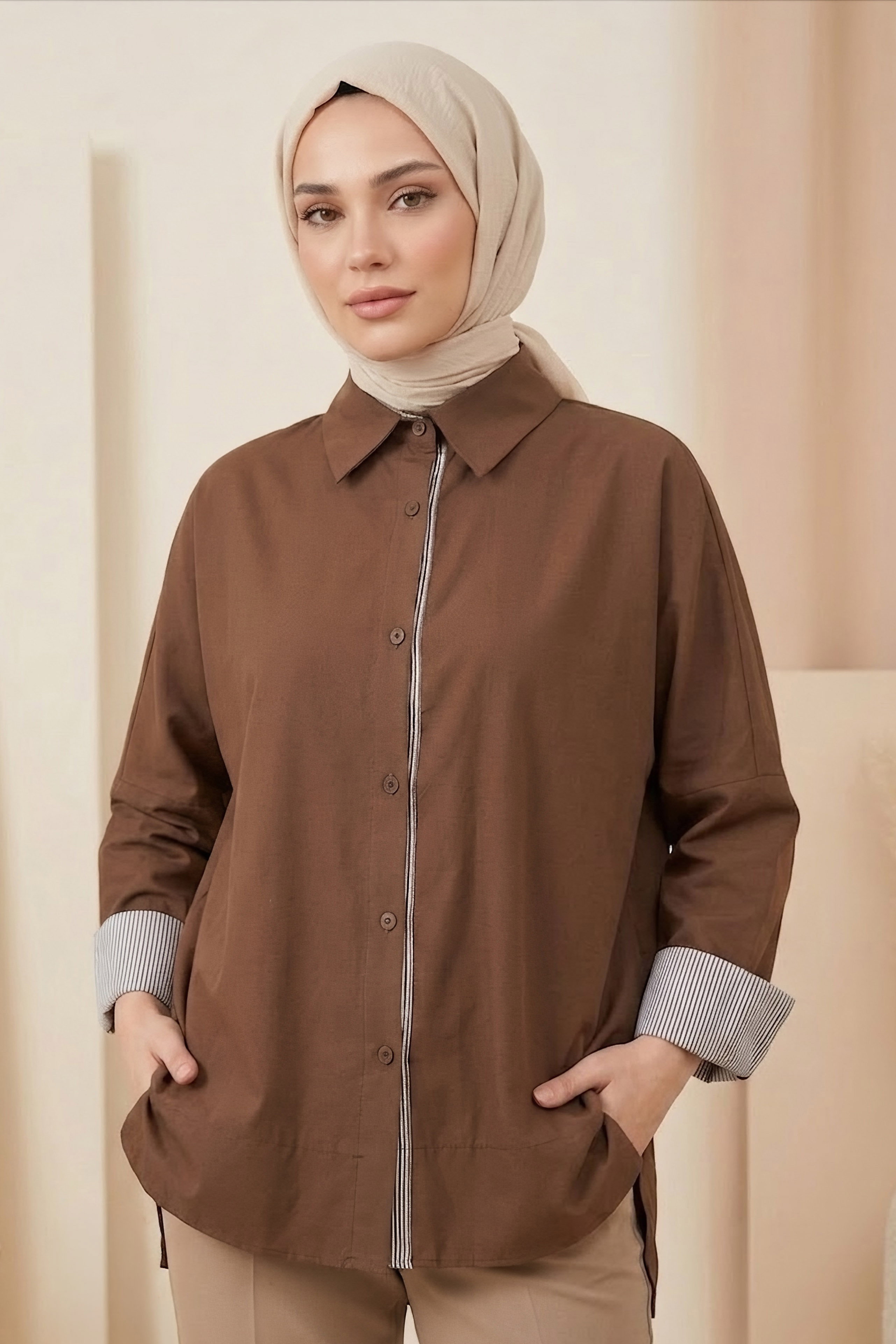 Arkası Roba Detaylı Tunik Kahve - 28727-KAHVE - 2
