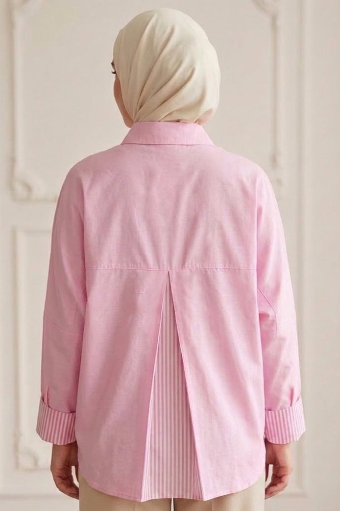 Arkası Roba Detaylı Tunik Pembe - 28727-PEMBE - 3