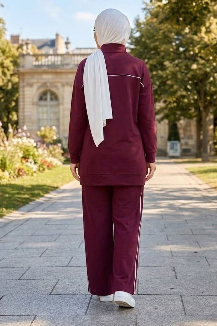 Arma Biye Detaylı Oysh Modal Takım Bordo - 28928-BORDO - 3