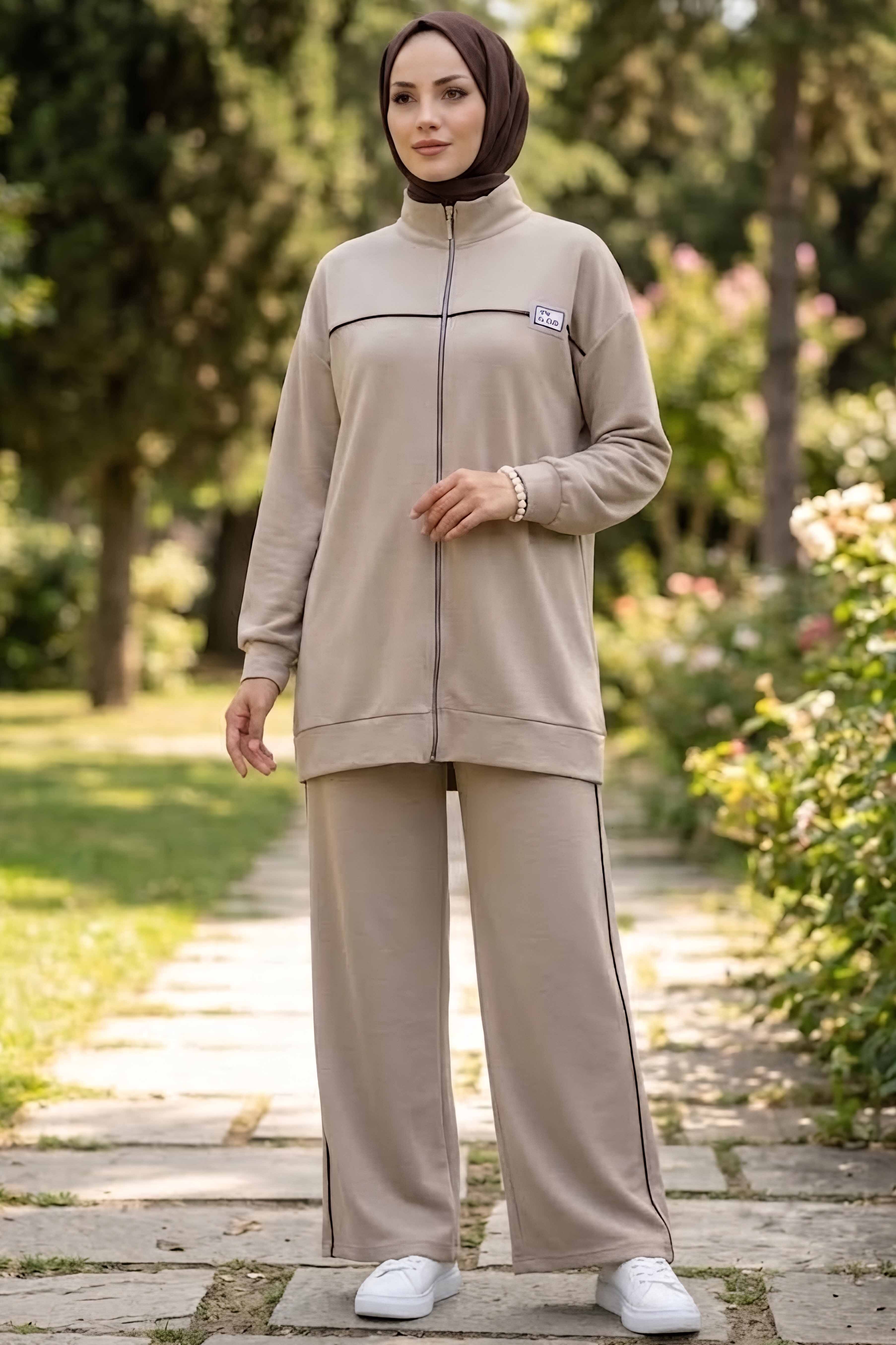 Arma Biye Detaylı Oysh Modal Takım Krem - 28928-KREM - 1