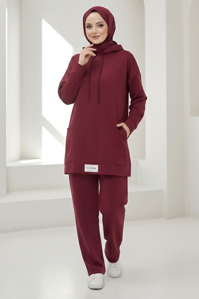 Armalı Çift Cepli Vortex İkili Takım - 27982-BORDO 