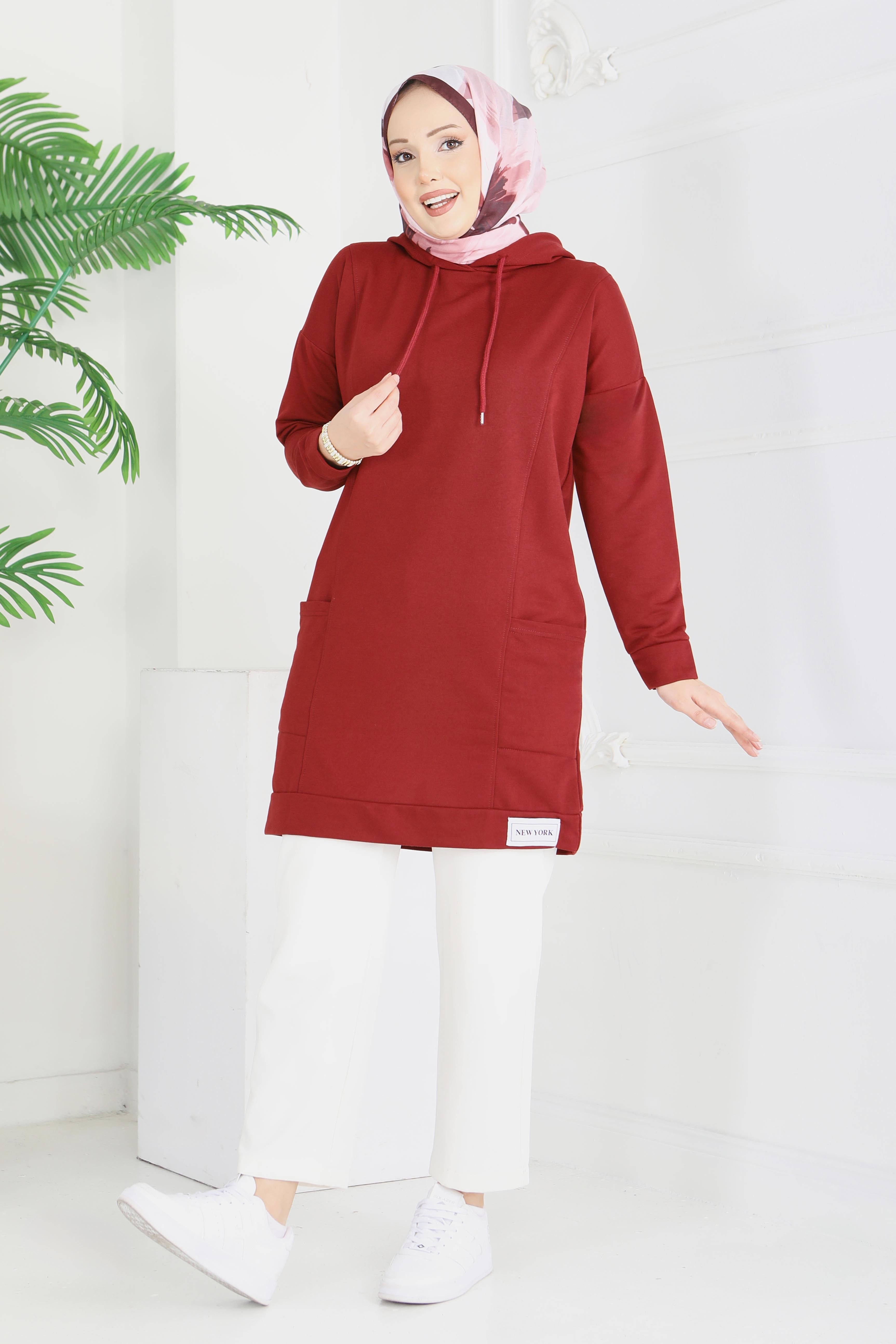 Armalı Geniş Cepli Tunik - 2078-BORDO - 1