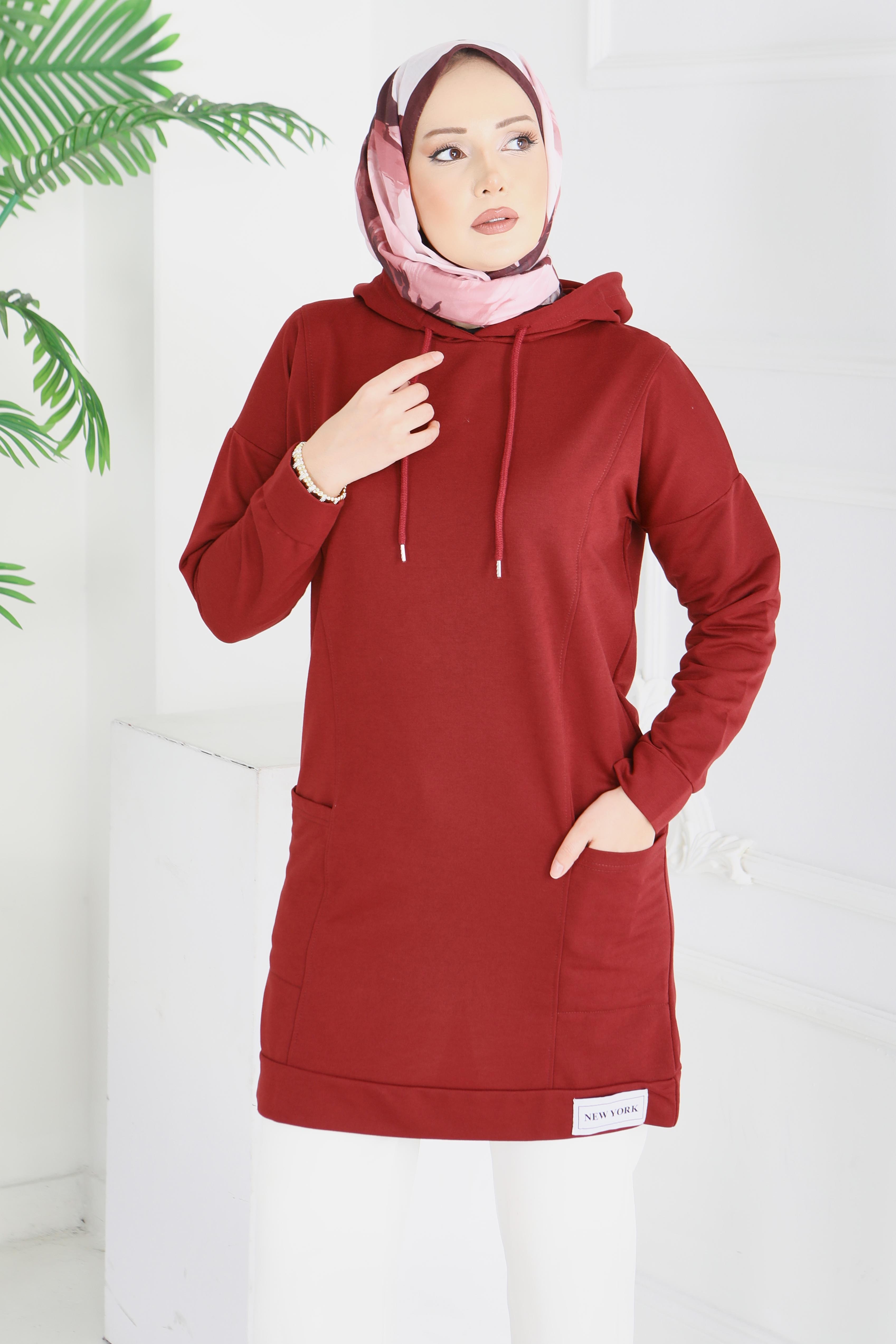 Armalı Geniş Cepli Tunik - 2078-BORDO - 2