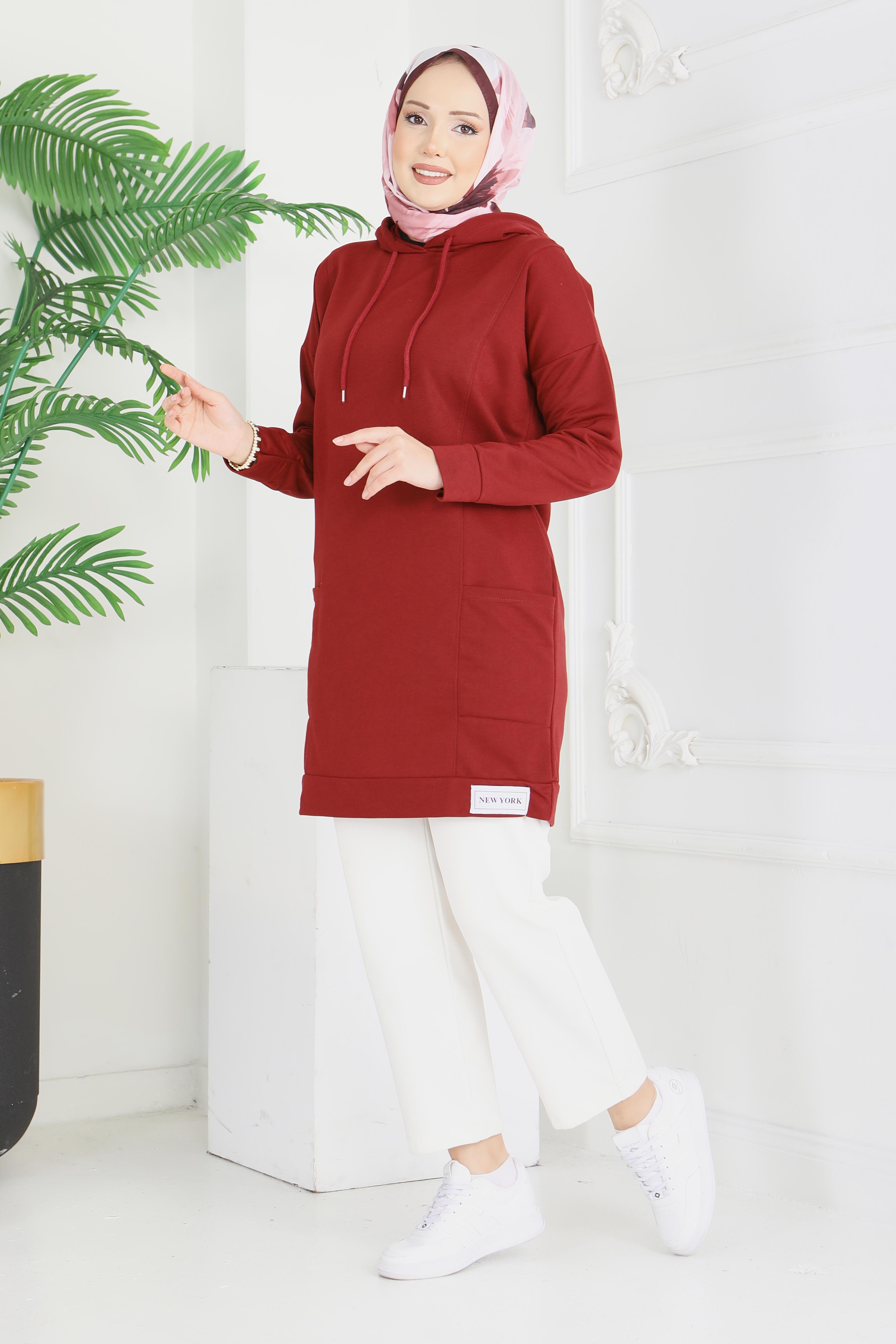 Armalı Geniş Cepli Tunik - 2078-BORDO - 3