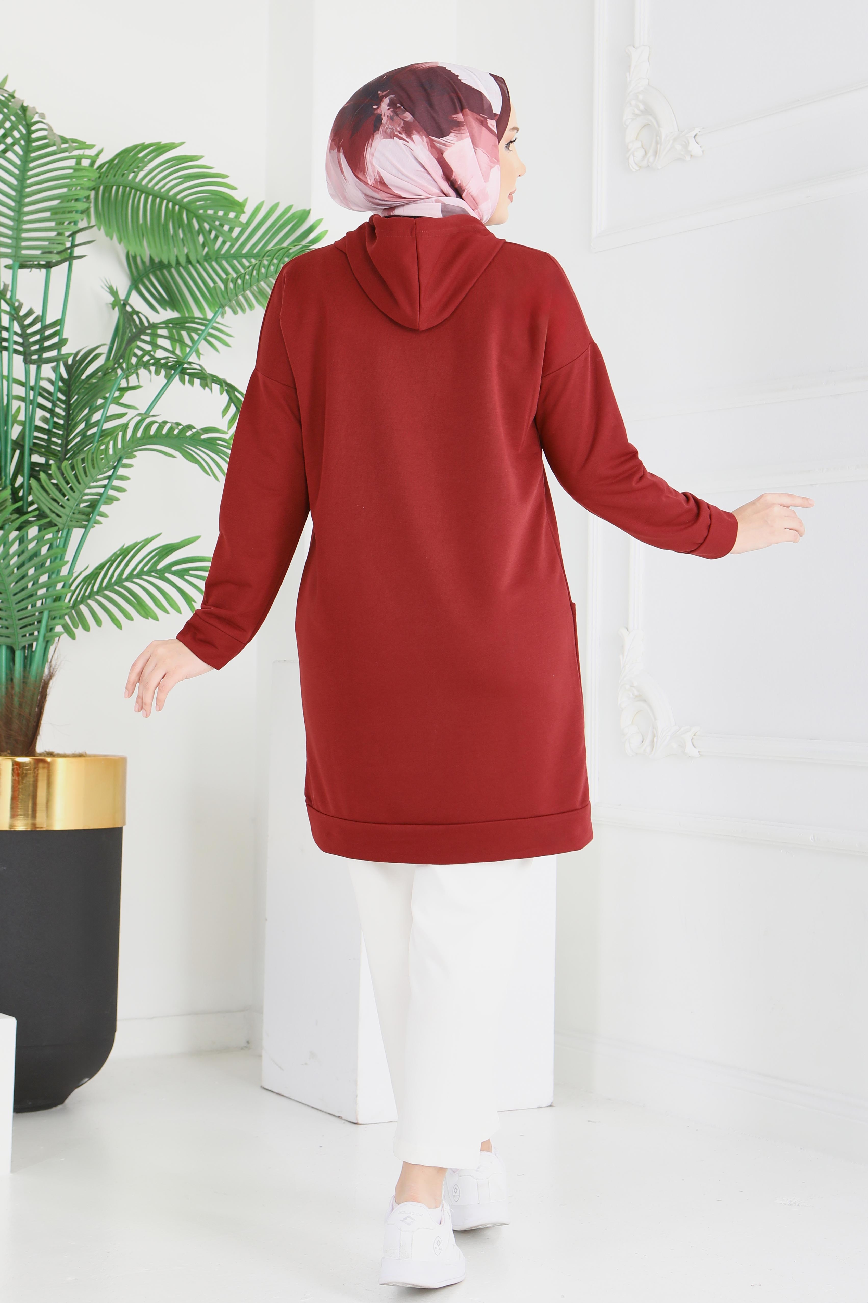 Armalı Geniş Cepli Tunik - 2078-BORDO - 4