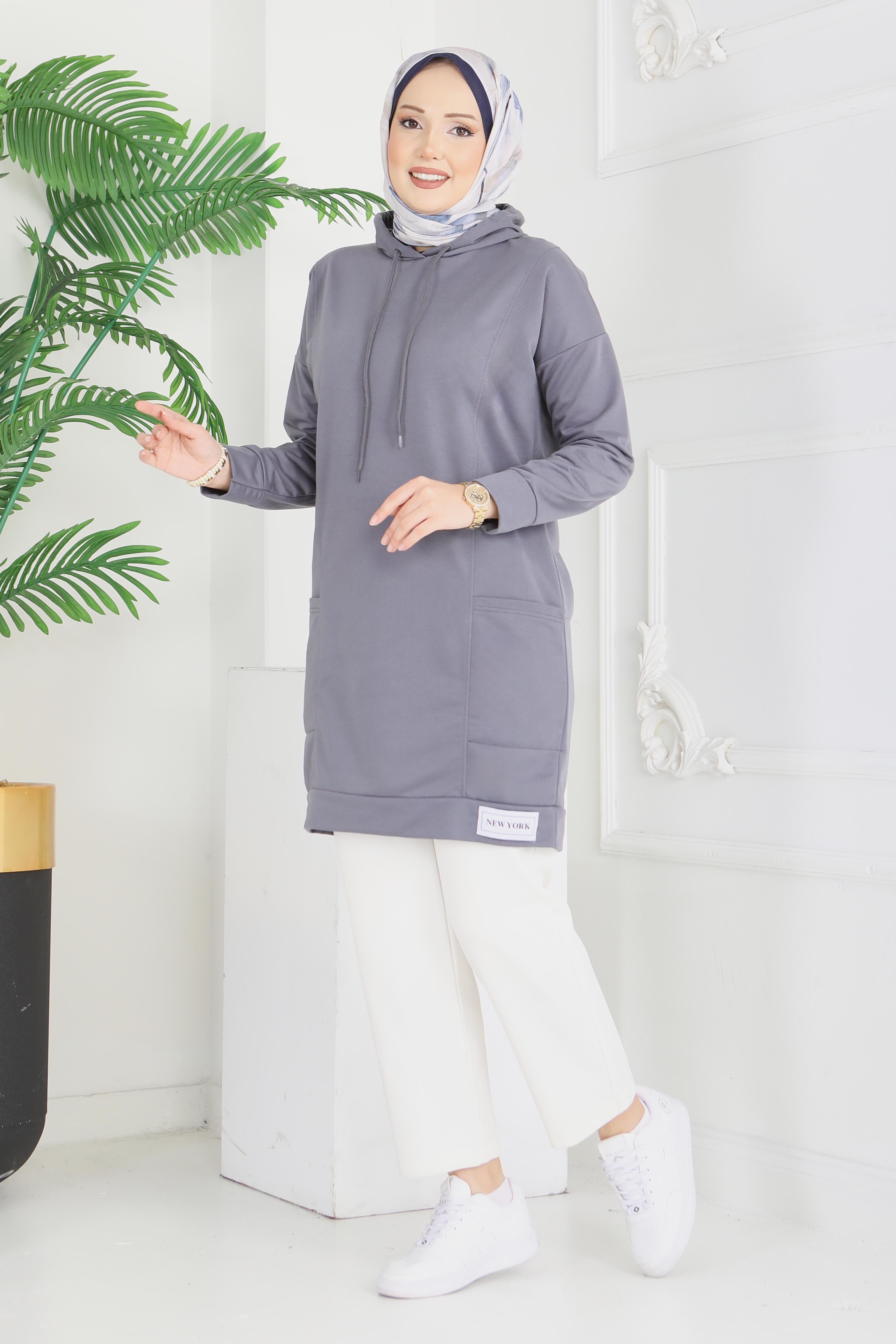 Armalı Geniş Cepli Tunik - 2078-FUME - 1