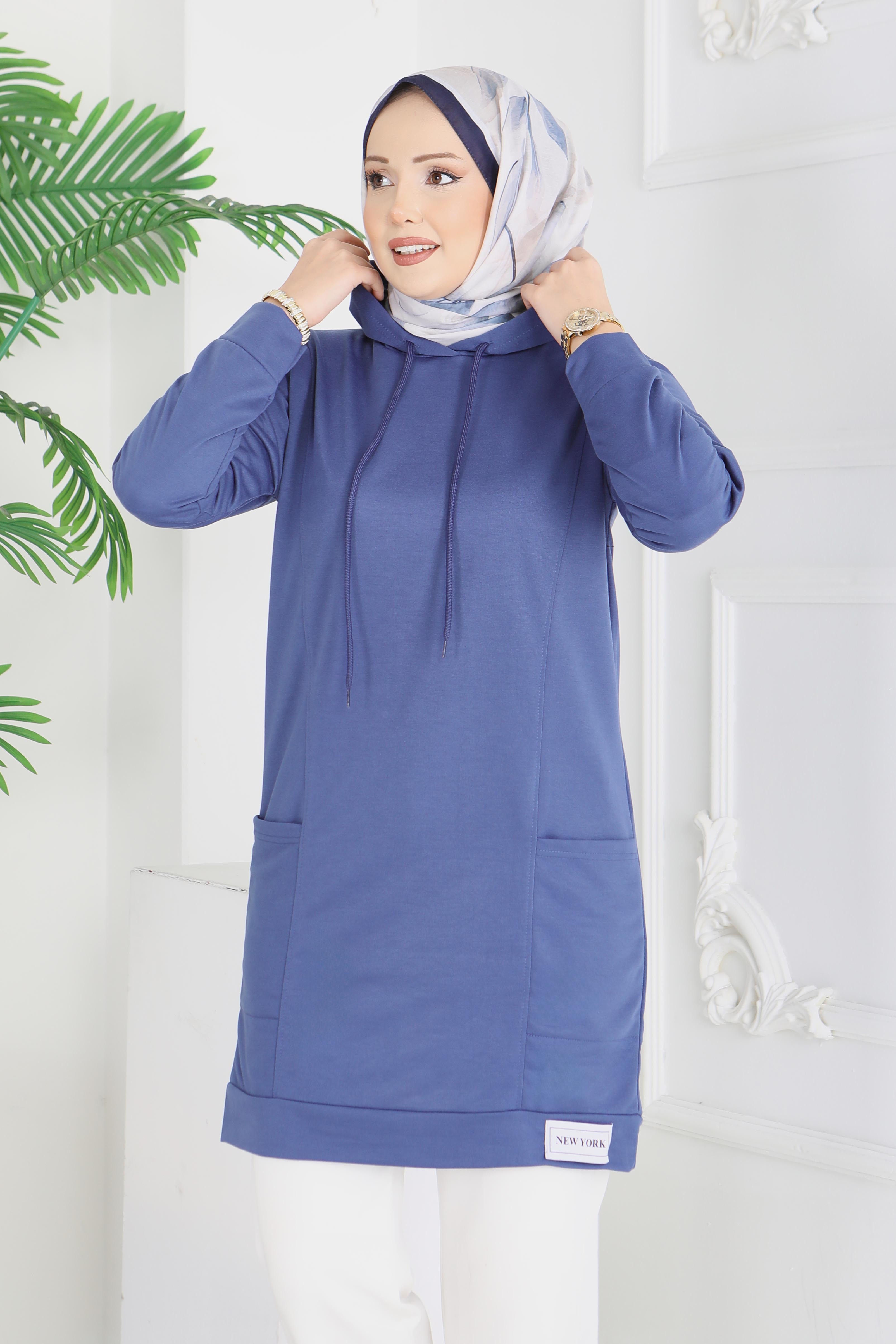 Armalı Geniş Cepli Tunik - 2078-INDIGO - 2