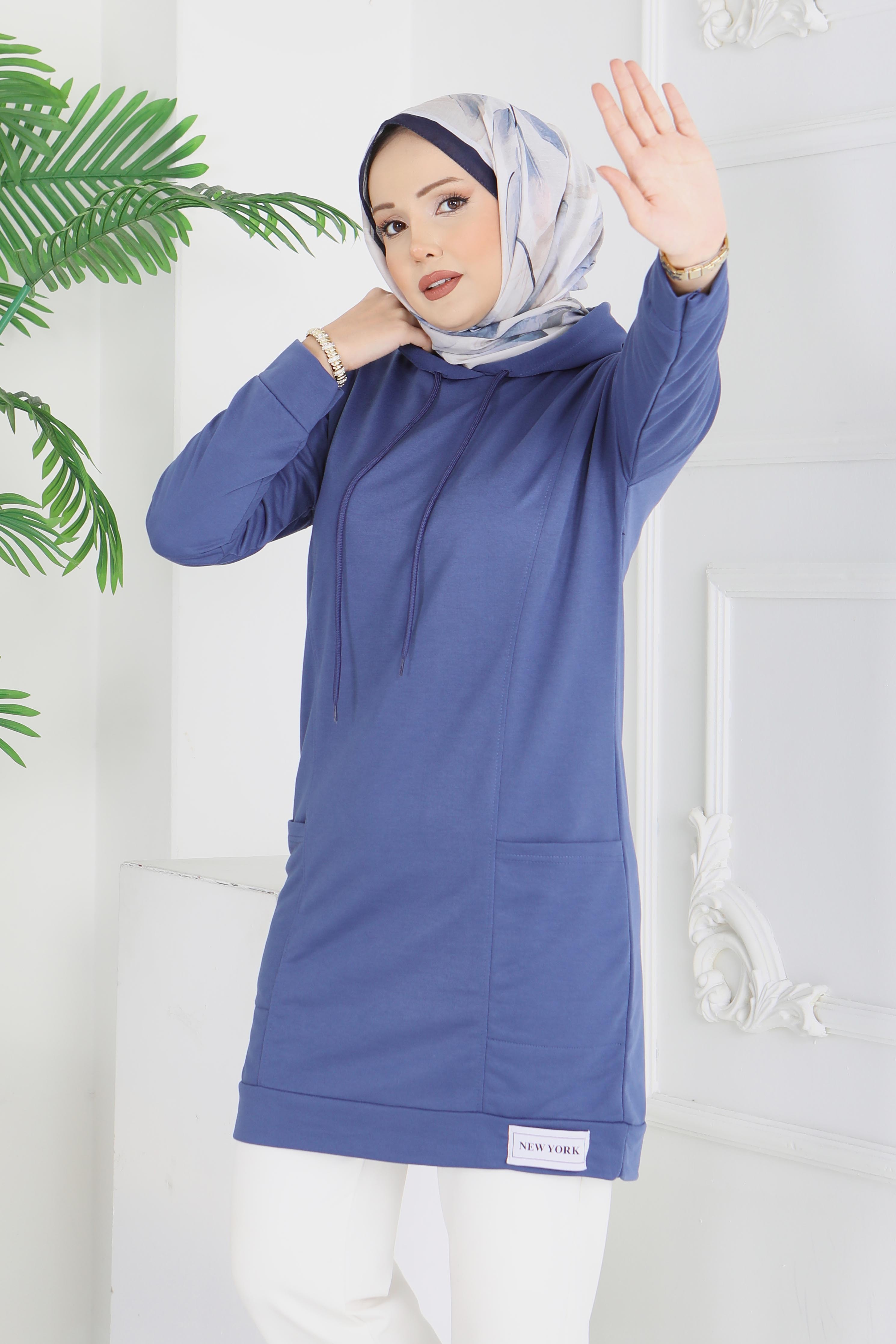 Armalı Geniş Cepli Tunik - 2078-INDIGO - 4